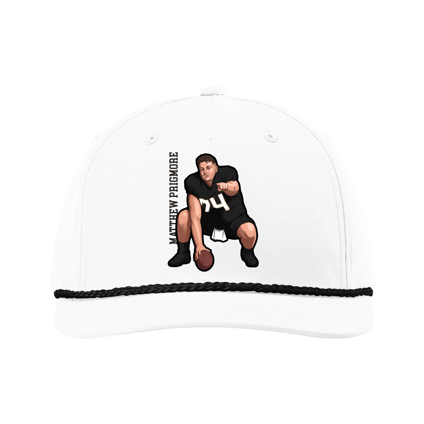Five-Panel Classic Rope Cap — Name Vertical in White