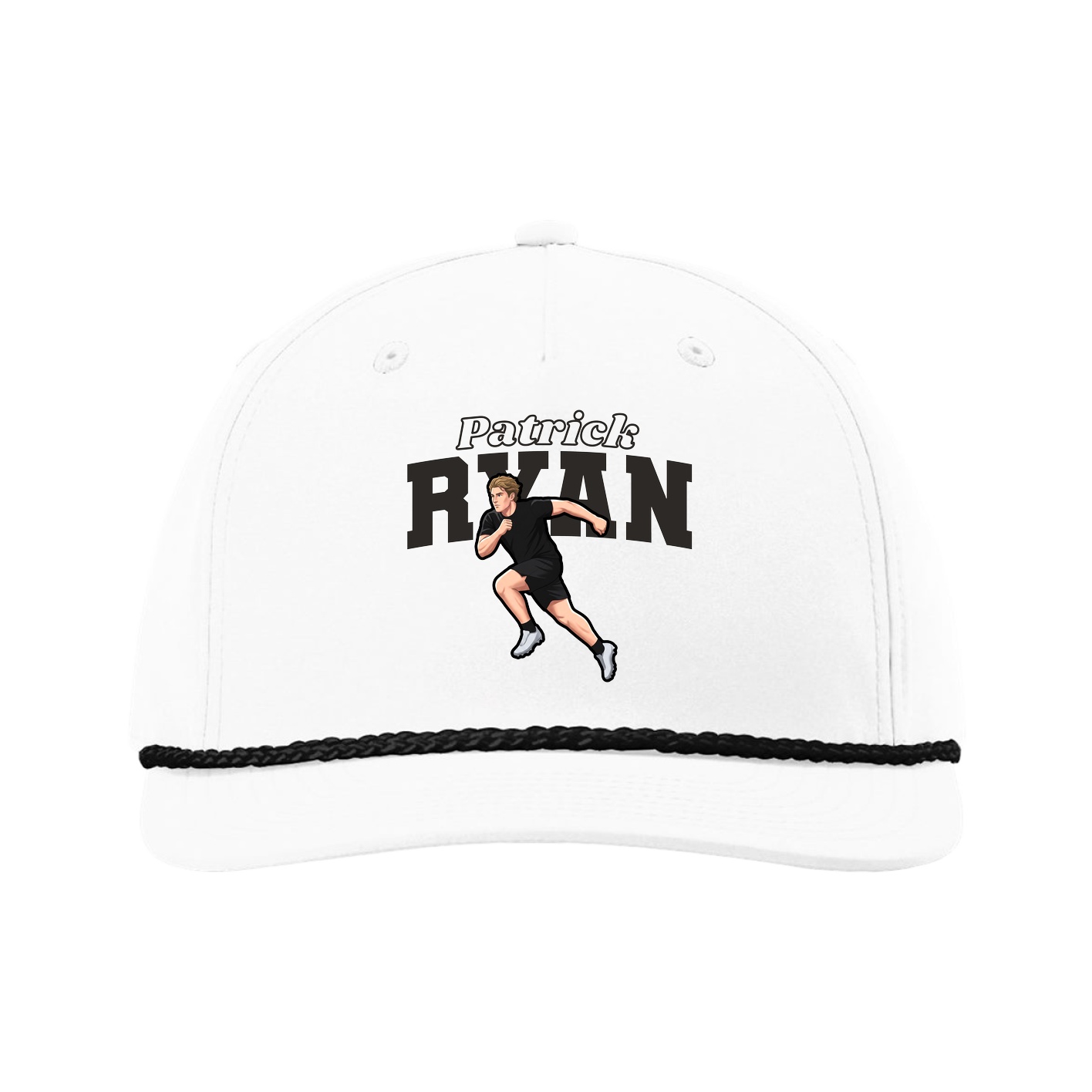 Five-Panel Classic Rope Cap — Name Arch in White