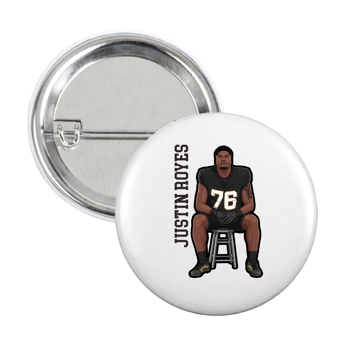 Game Day Button — Name Vertical in White
