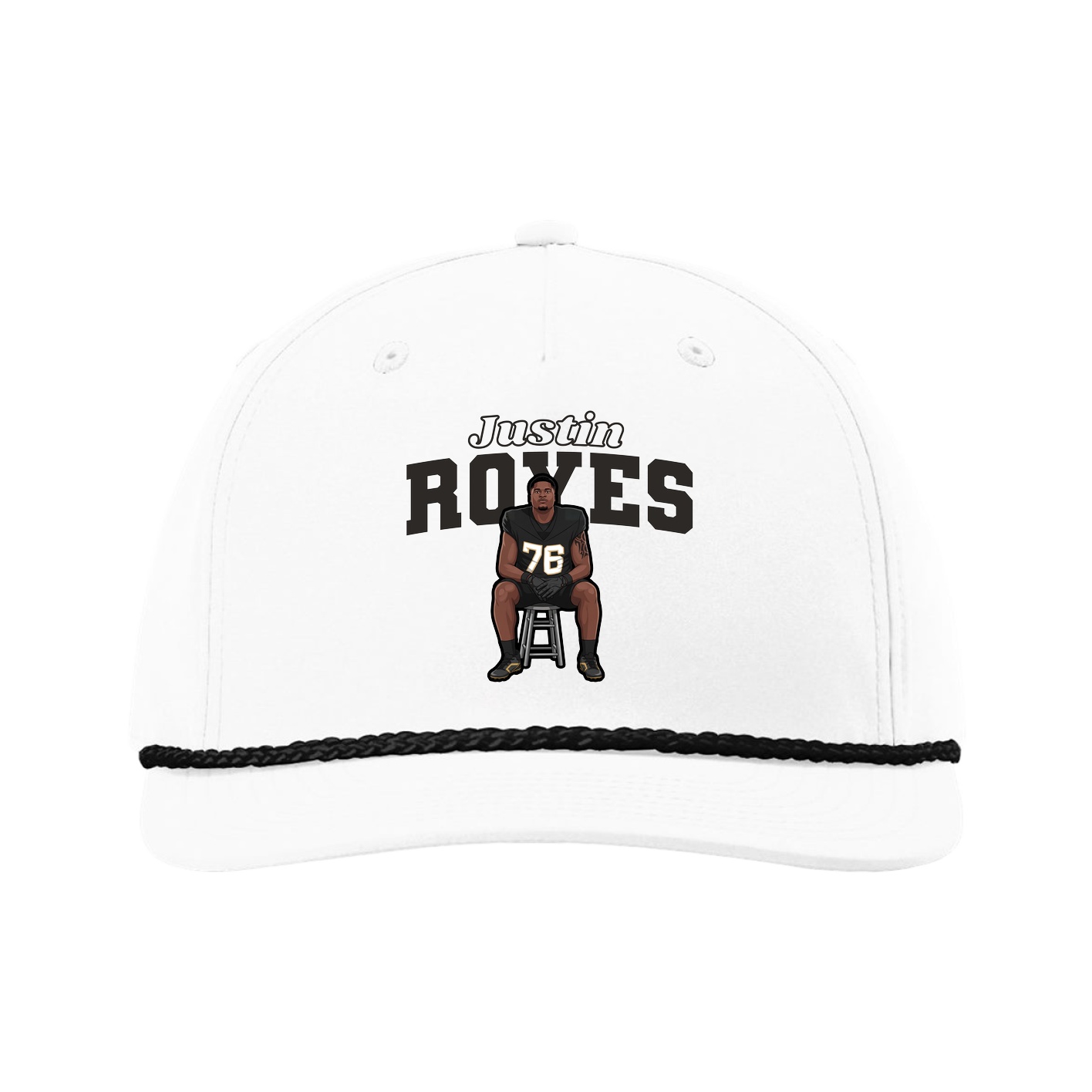 Five-Panel Classic Rope Cap — Name Arch in White