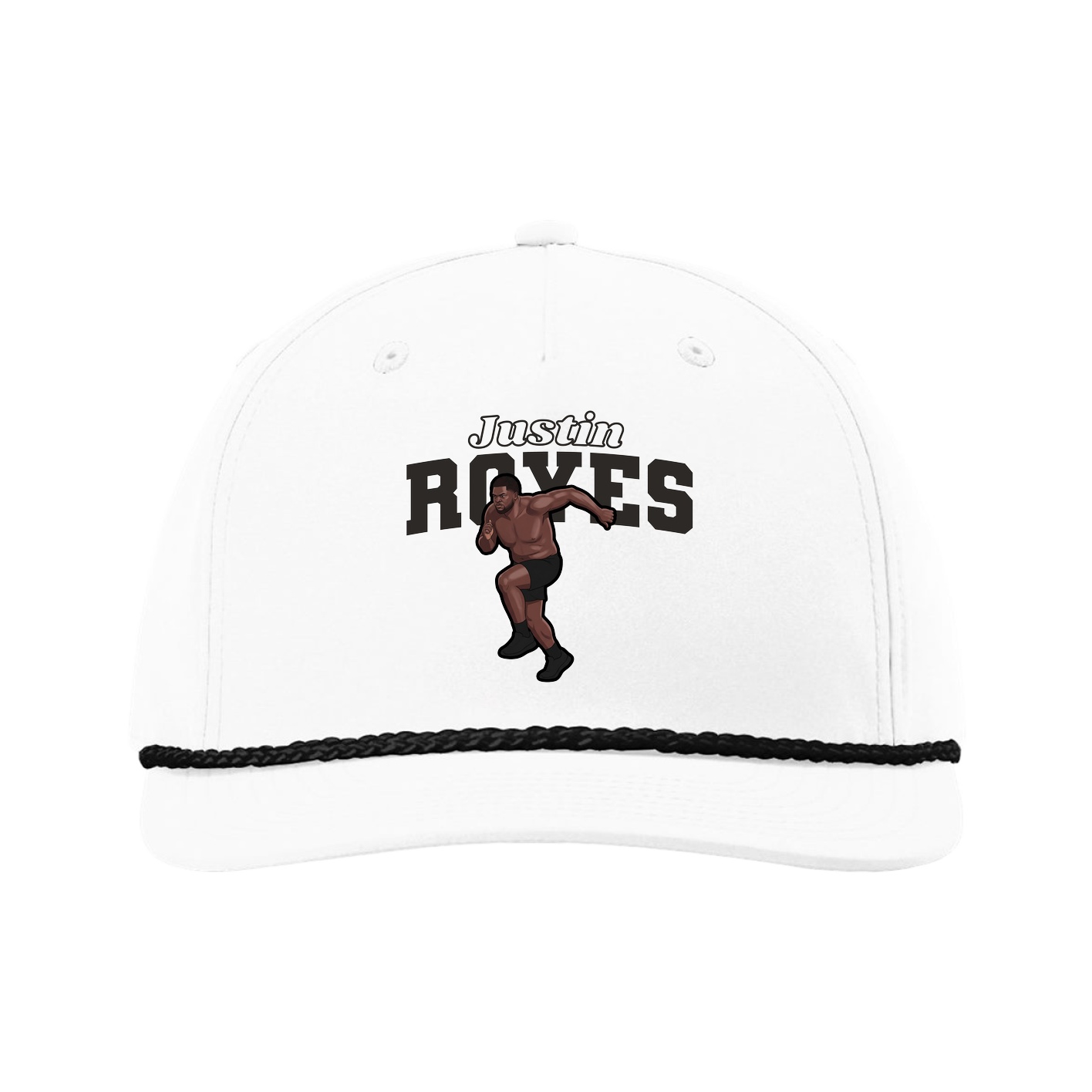 Five-Panel Classic Rope Cap — Name Arch in White