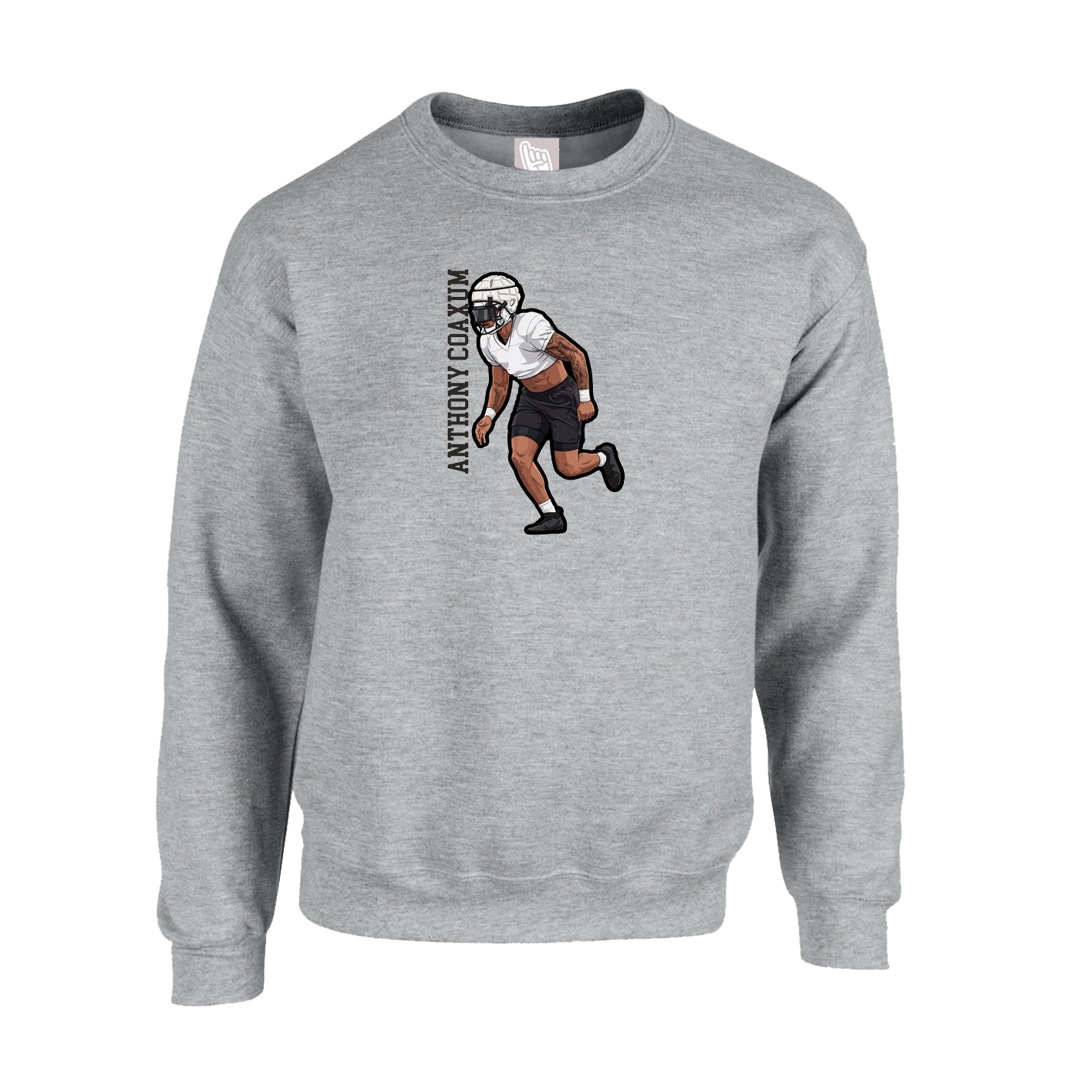 Fleece Crew — Name Vertical in Grey