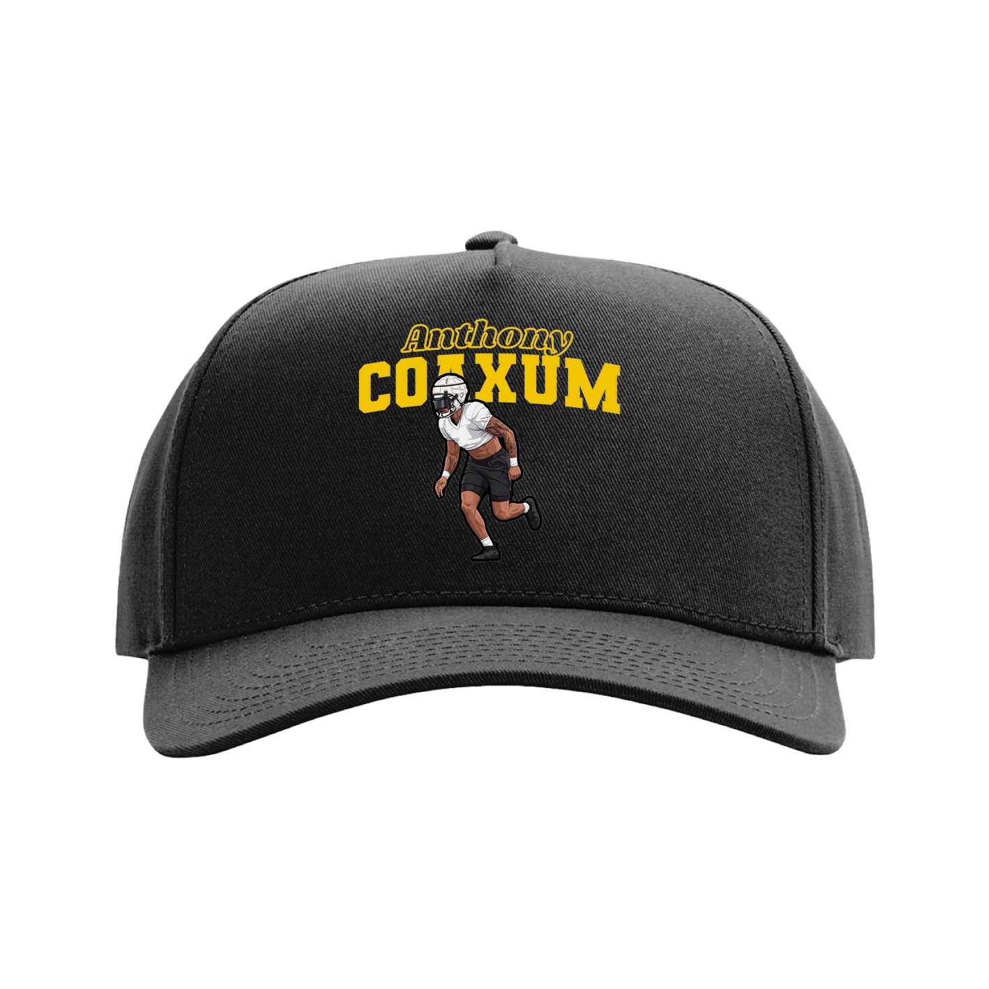 Full Fabric Five-Panel Champ Cap — Name Arch in Black