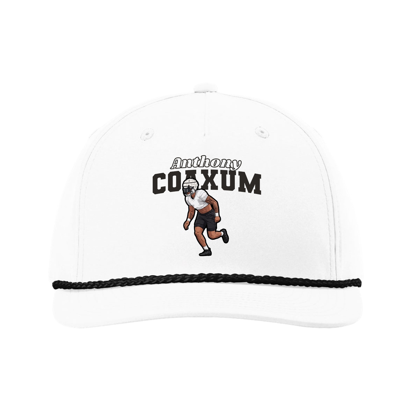 Five-Panel Classic Rope Cap — Name Arch in White