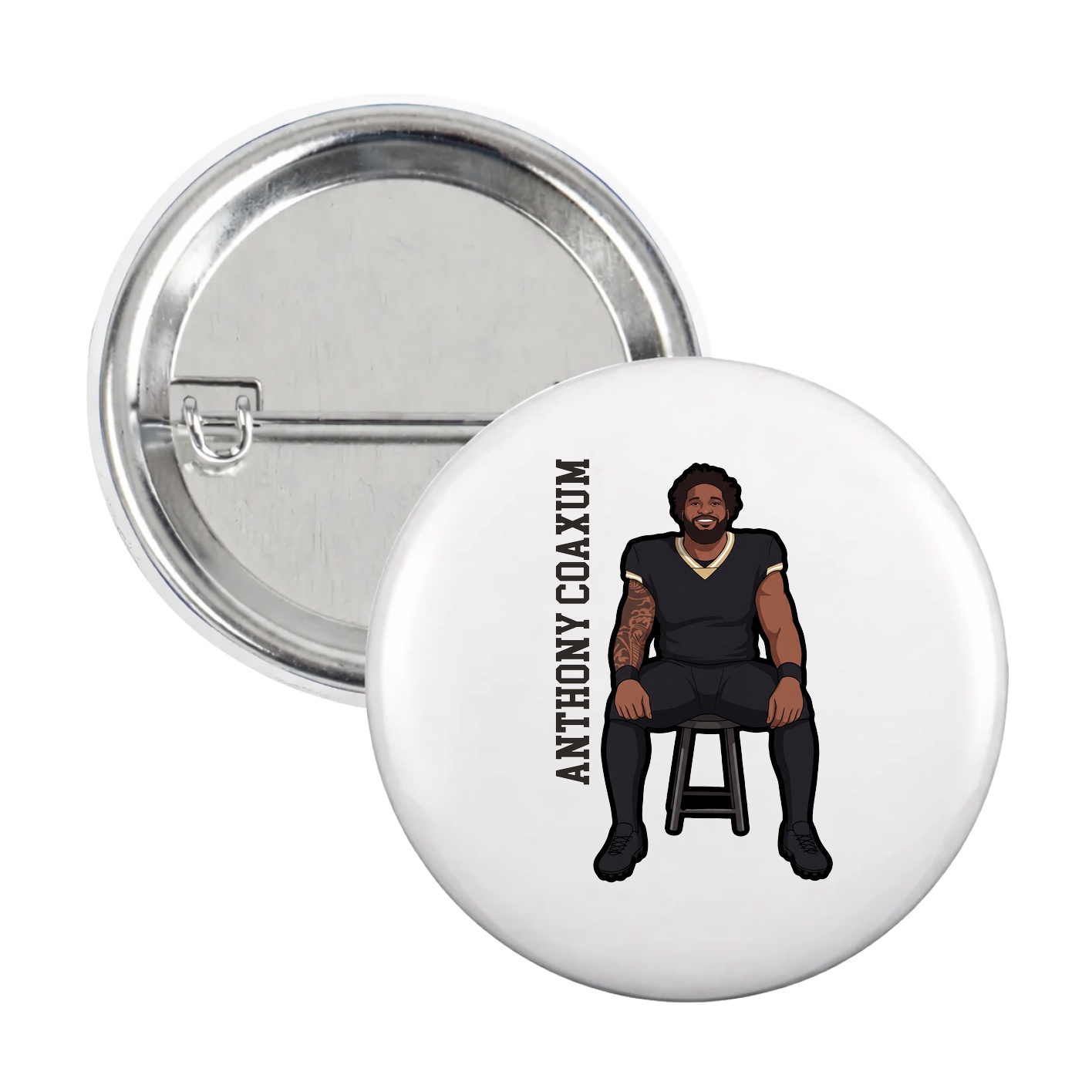Game Day Button — Name Vertical in White