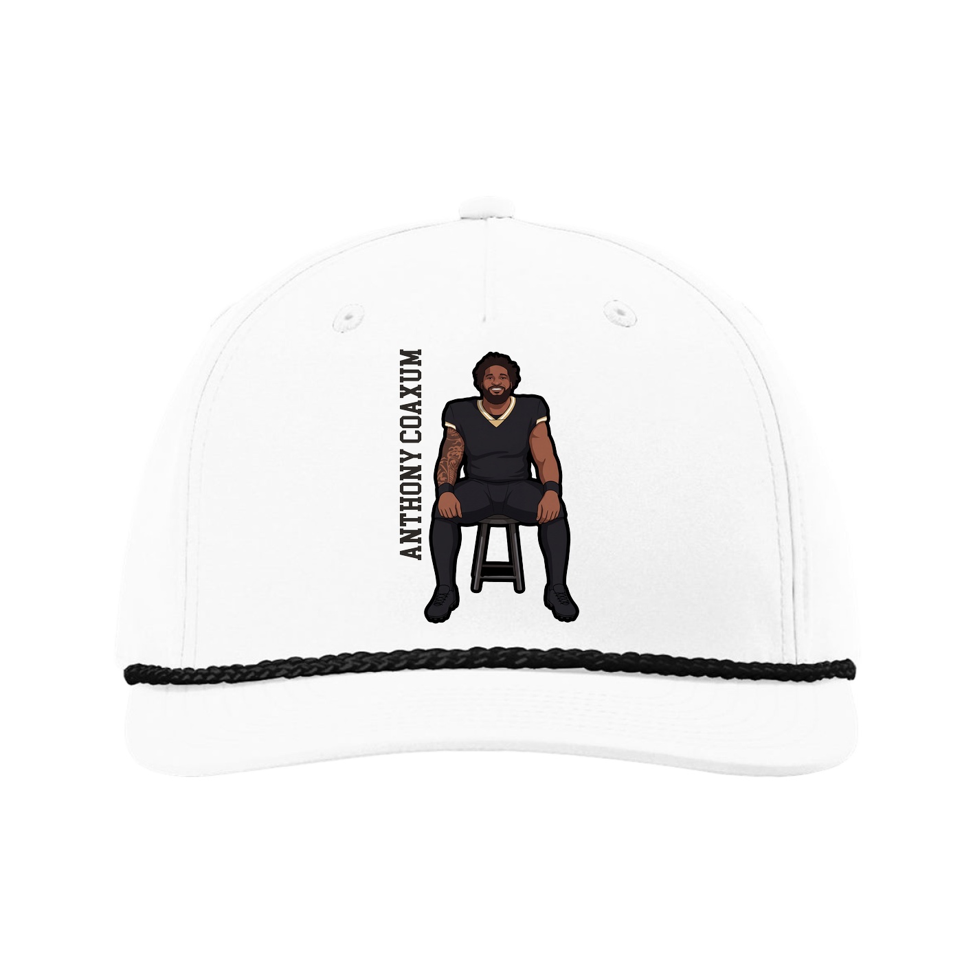 Five-Panel Classic Rope Cap — Name Vertical in White