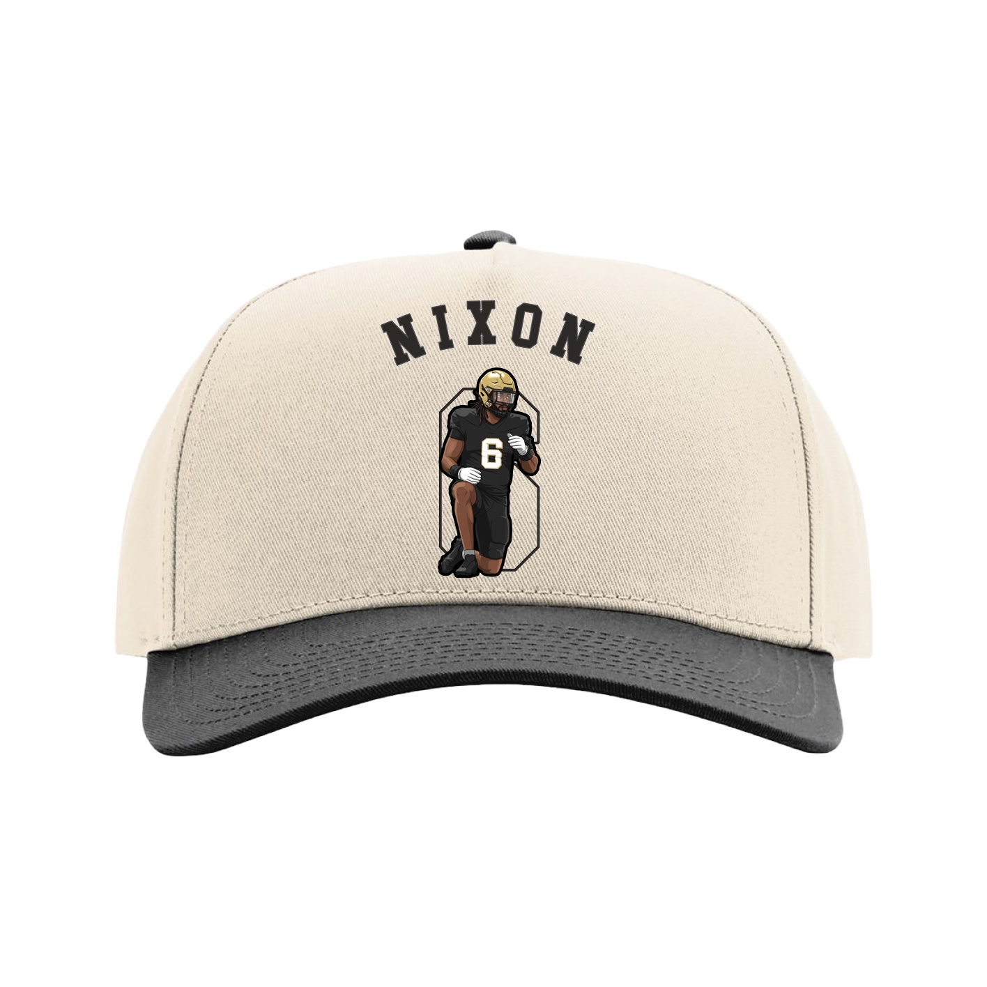 Full Fabric Five-Panel Champ Cap — Shirsey Arch in Cream/Black