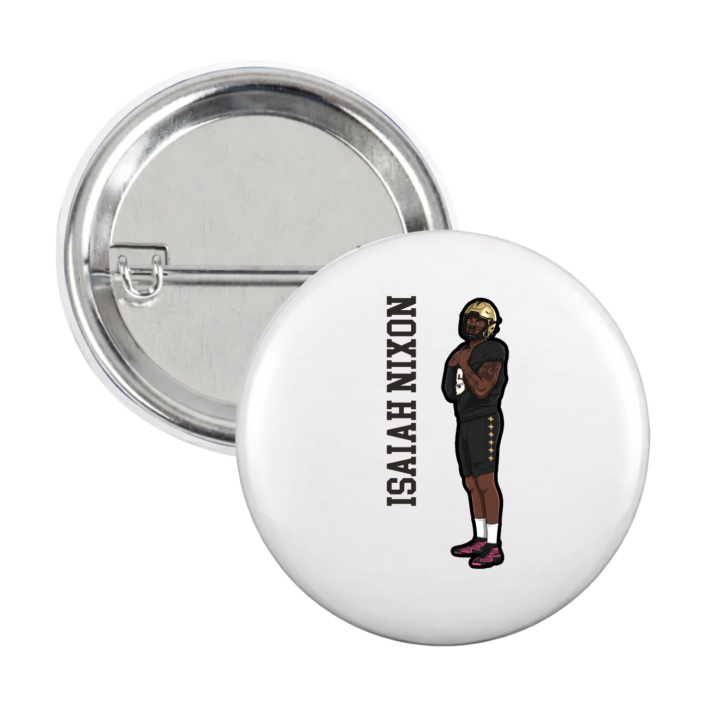 Game Day Button — Name Vertical in White