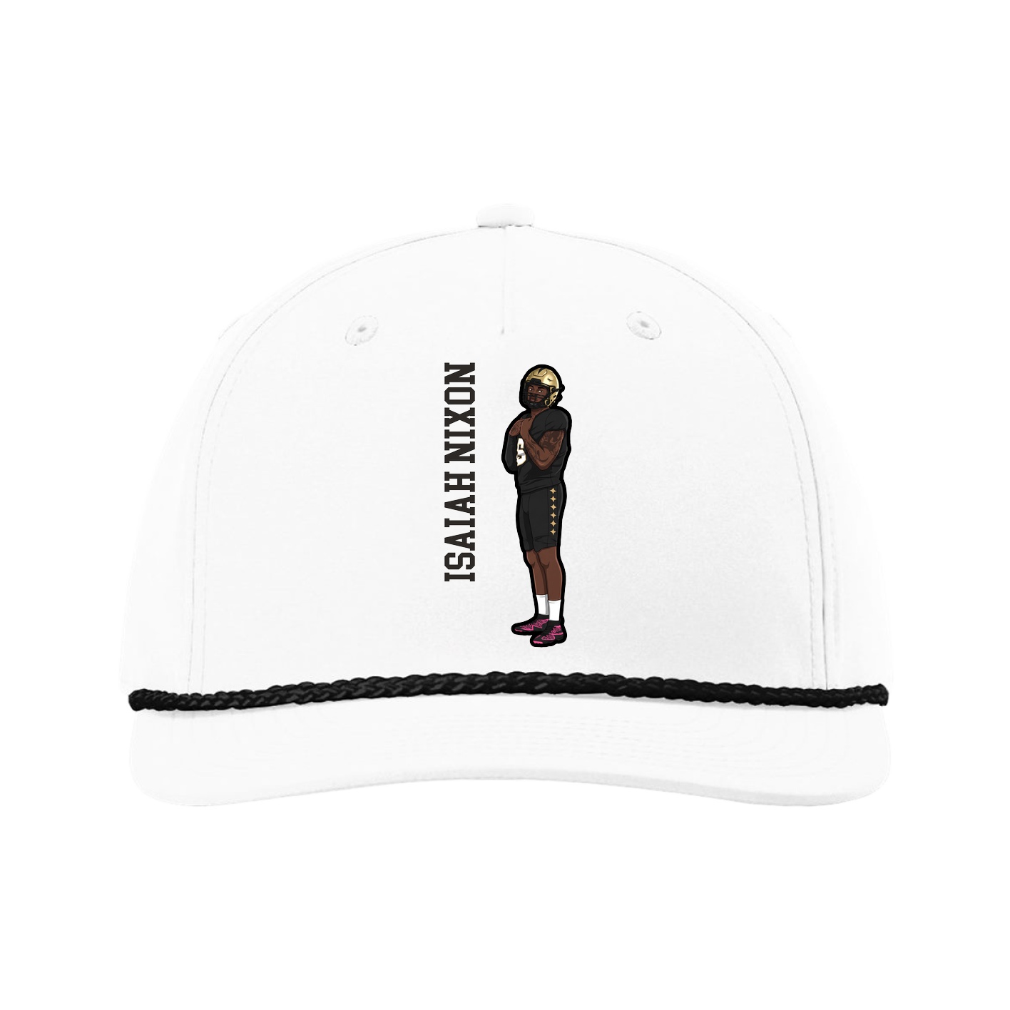Five-Panel Classic Rope Cap — Name Vertical in White