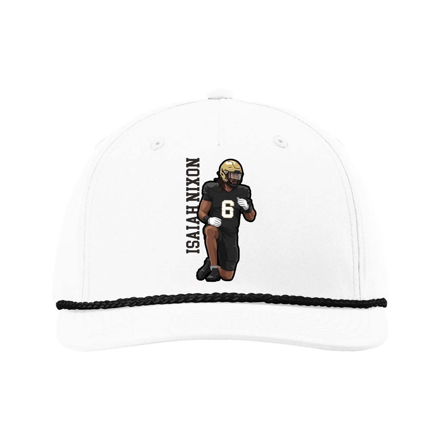 Five-Panel Classic Rope Cap — Name Vertical in White