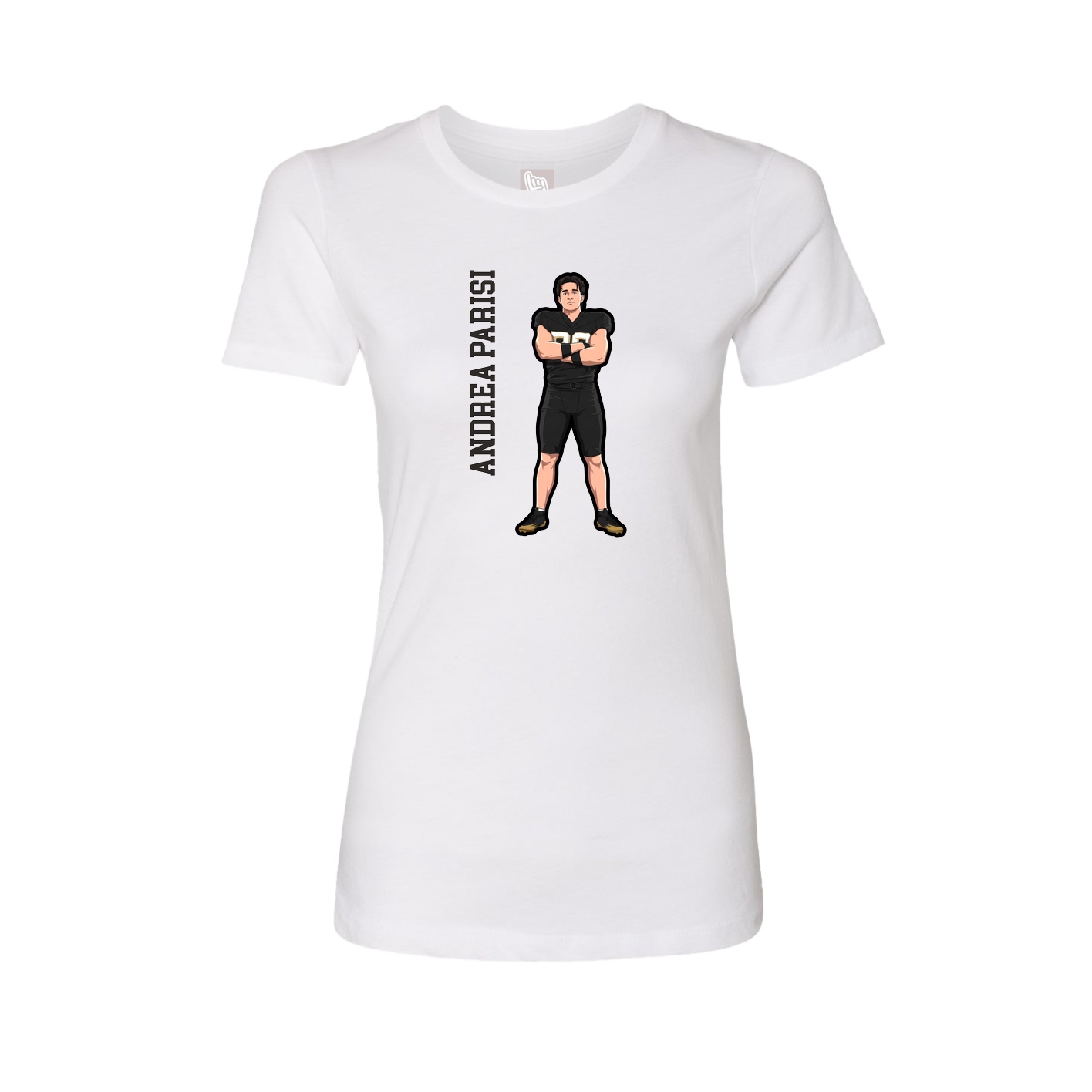 Womens Tee — Name Vertical in White