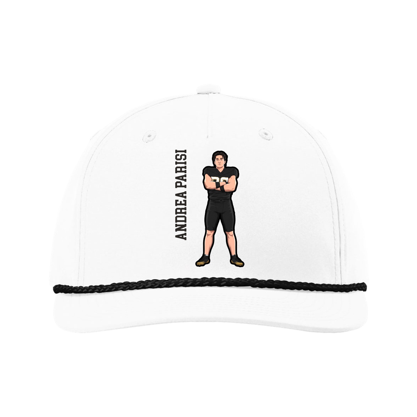 Five-Panel Classic Rope Cap — Name Vertical in White