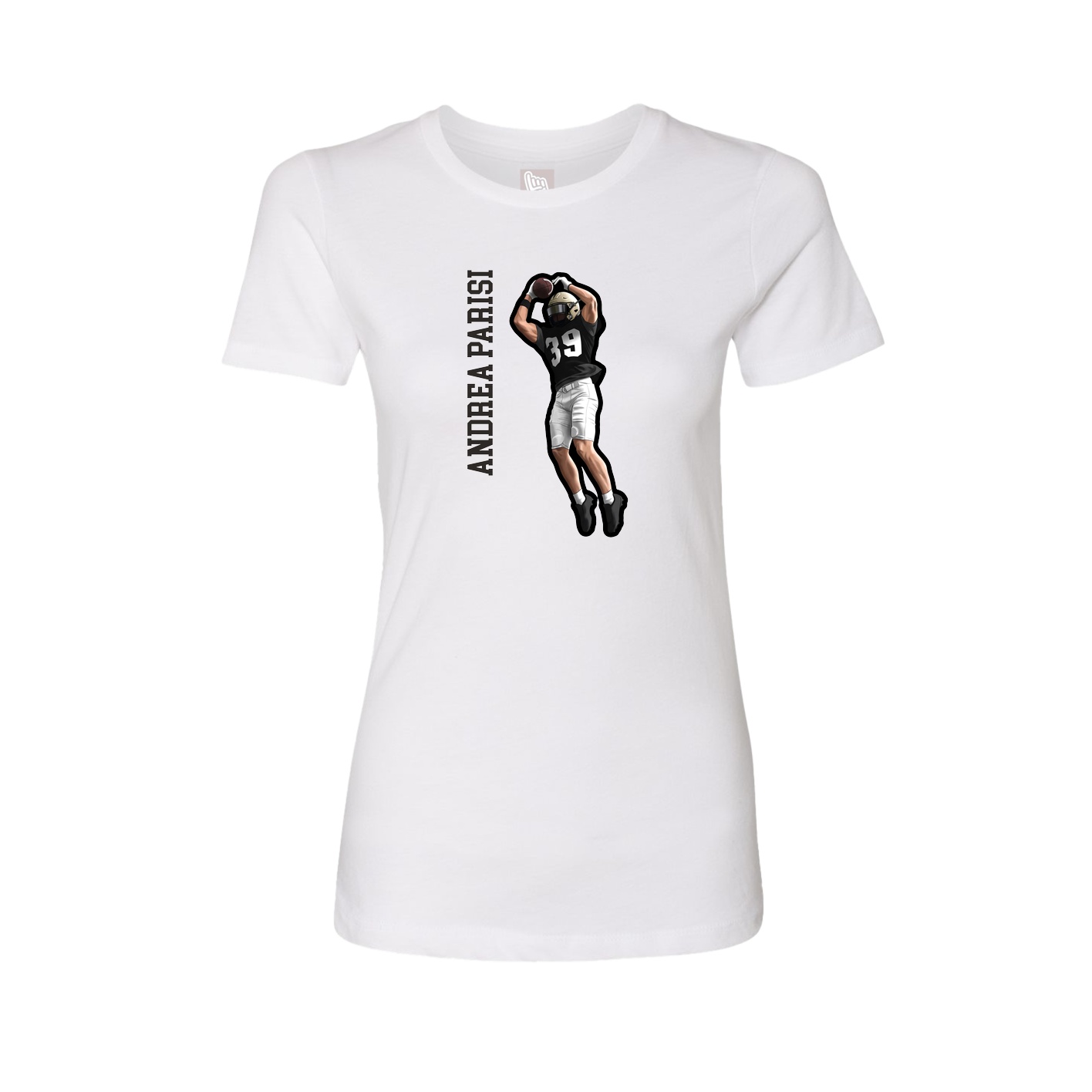 Womens Tee — Name Vertical in White