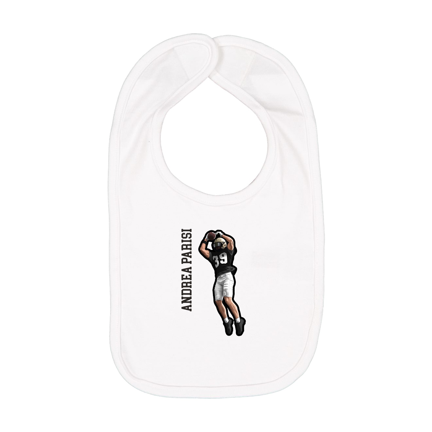 Infant Bib — Name Vertical in White