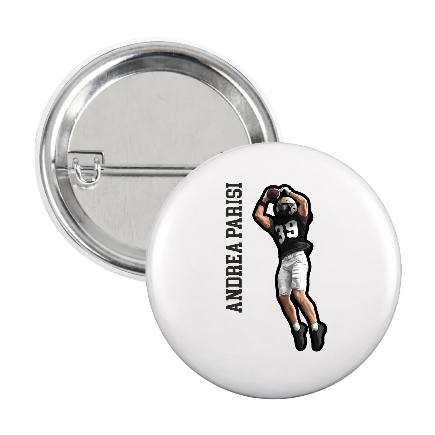 Game Day Button — Name Vertical in White