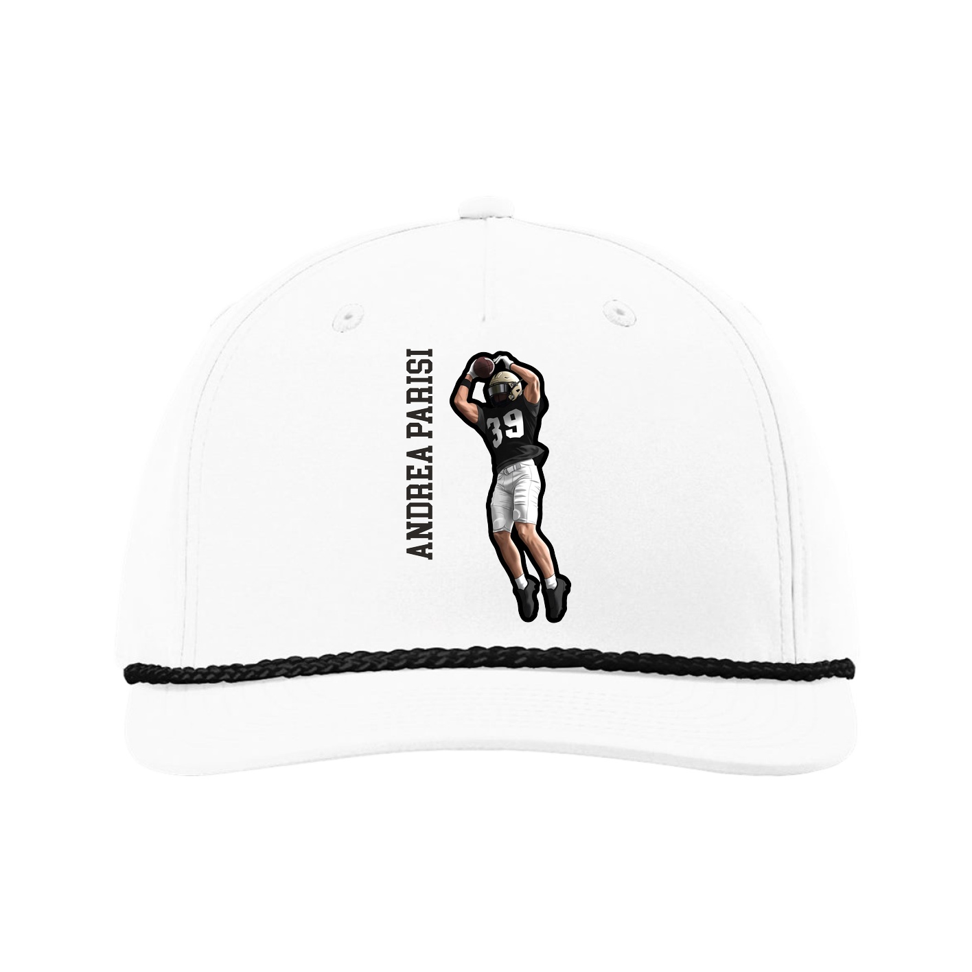 Five-Panel Classic Rope Cap — Name Vertical in White