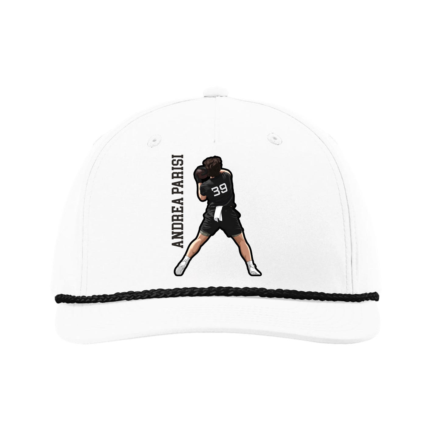 Five-Panel Classic Rope Cap — Name Vertical in White