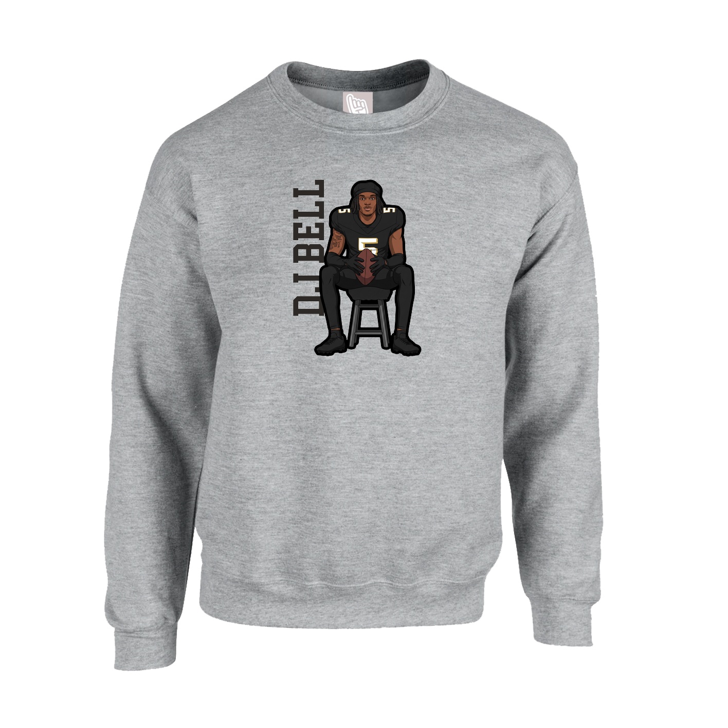 Fleece Crew — Name Vertical in Grey