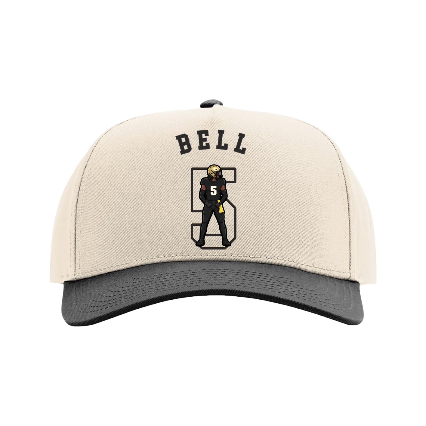Full Fabric Five-Panel Champ Cap — Shirsey Arch in Cream/Black