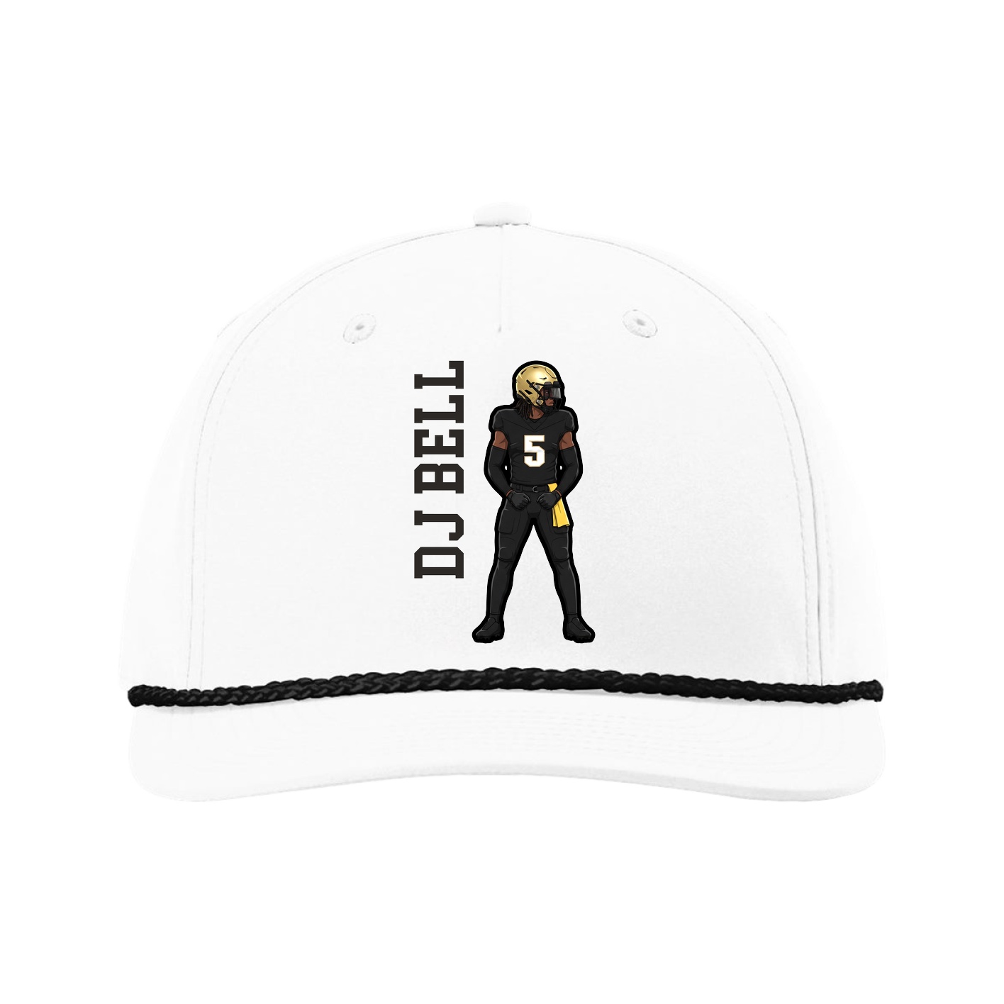 Five-Panel Classic Rope Cap — Name Vertical in White