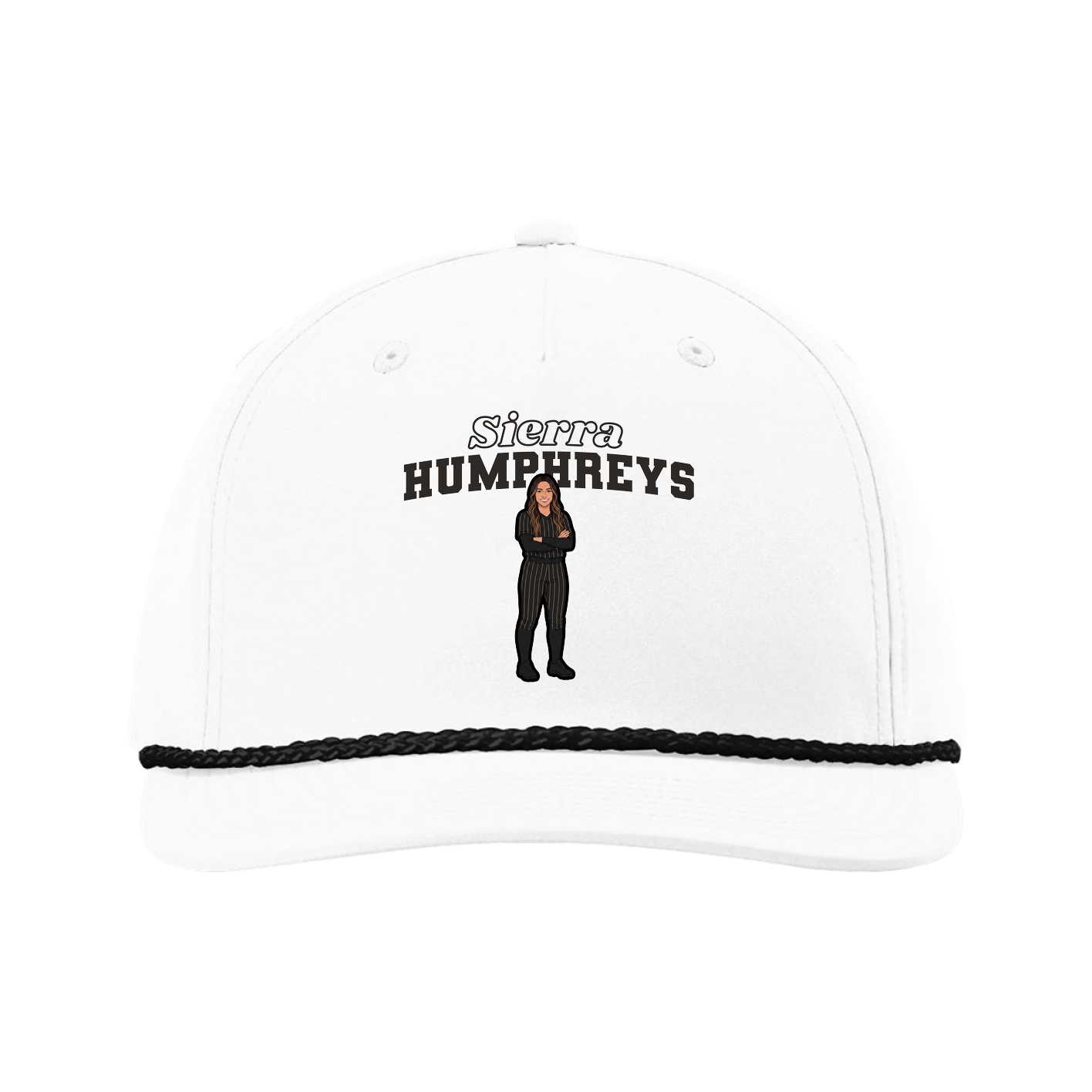 Five-Panel Classic Rope Cap — Name Arch in White