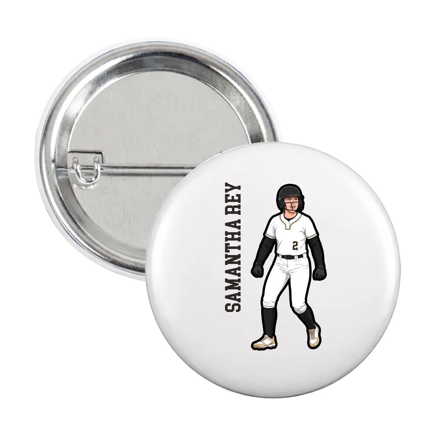 Game Day Button — Name Vertical in White