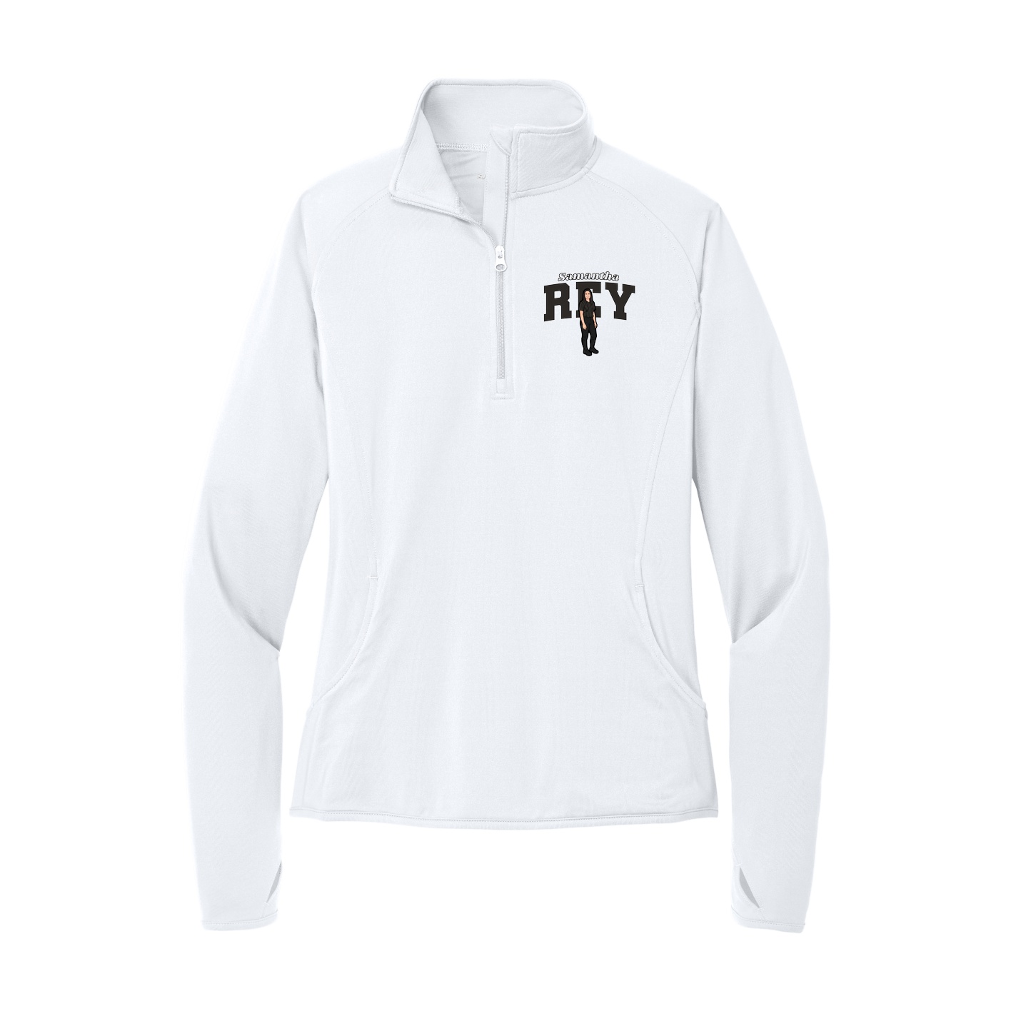 Women's Q-Zip Pullover — Name Arch in White