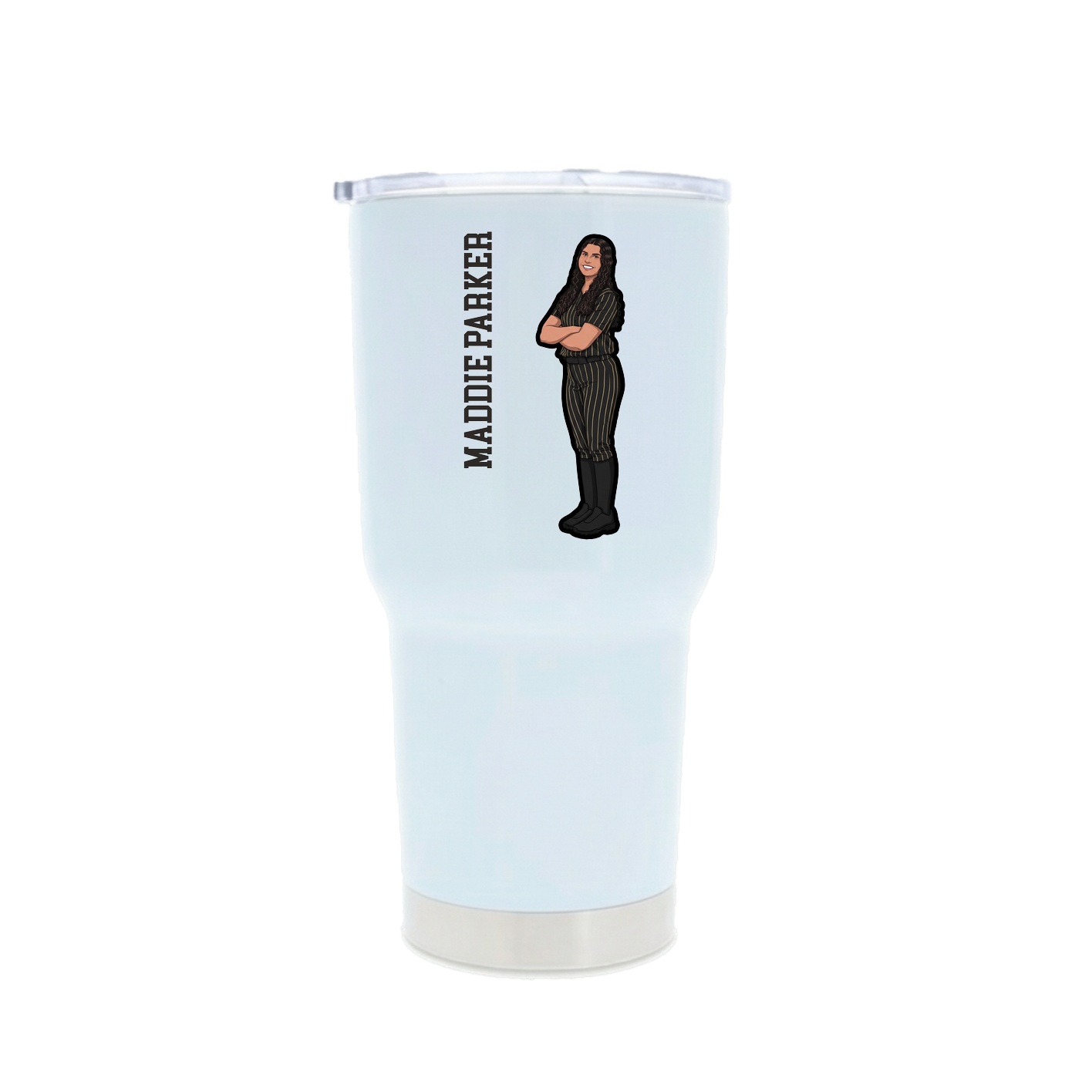 30oz Stainless Steel Tumbler — Name Vertical in White