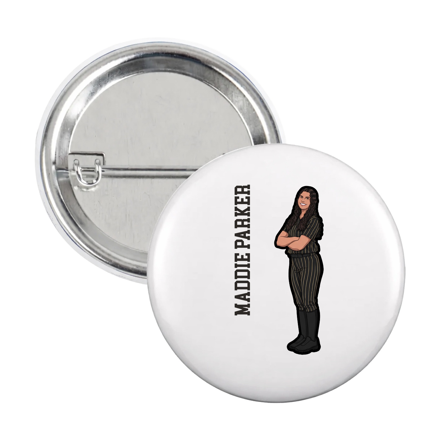 Game Day Button — Name Vertical in White
