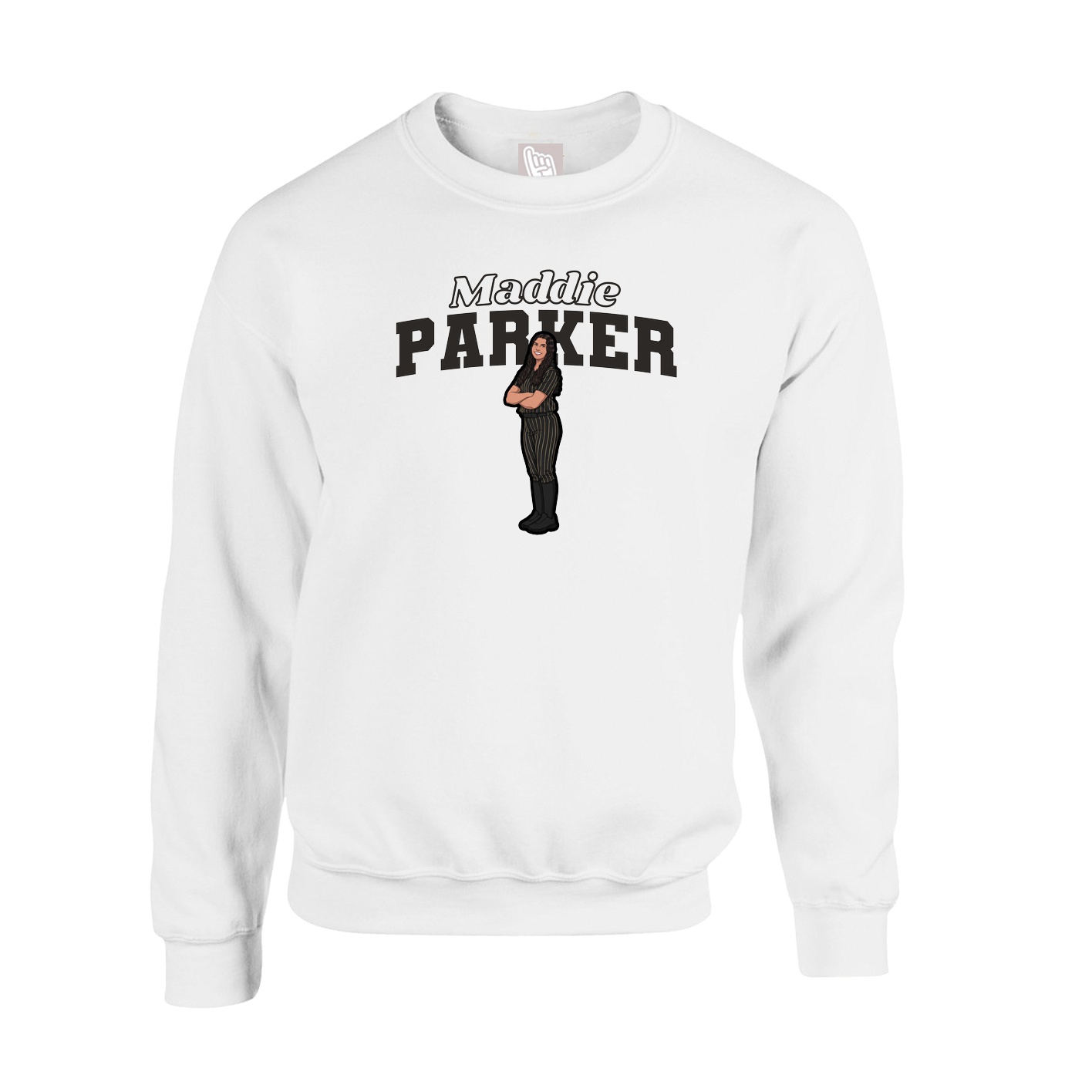 Fleece Crew — Name Arch in White