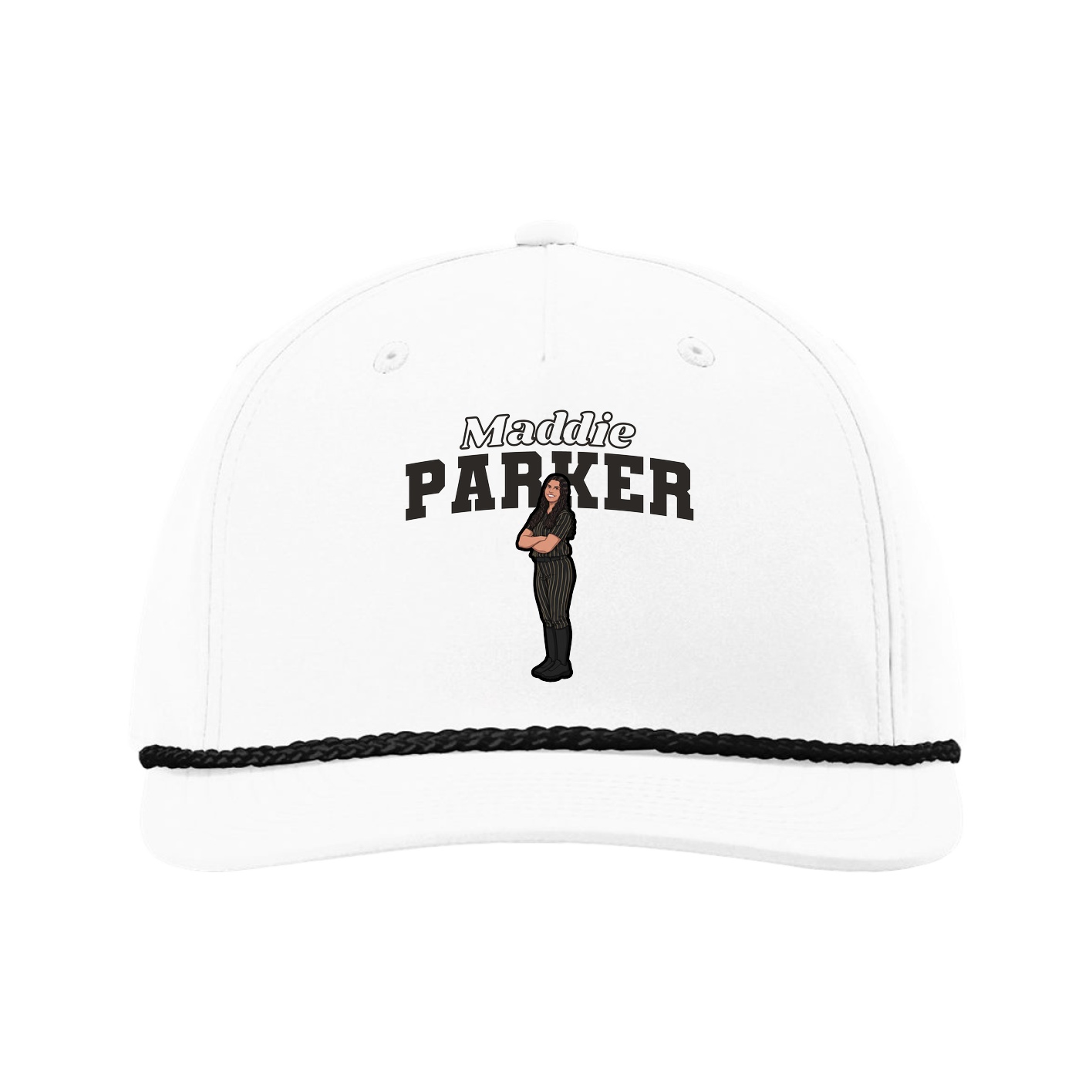 Five-Panel Classic Rope Cap — Name Arch in White