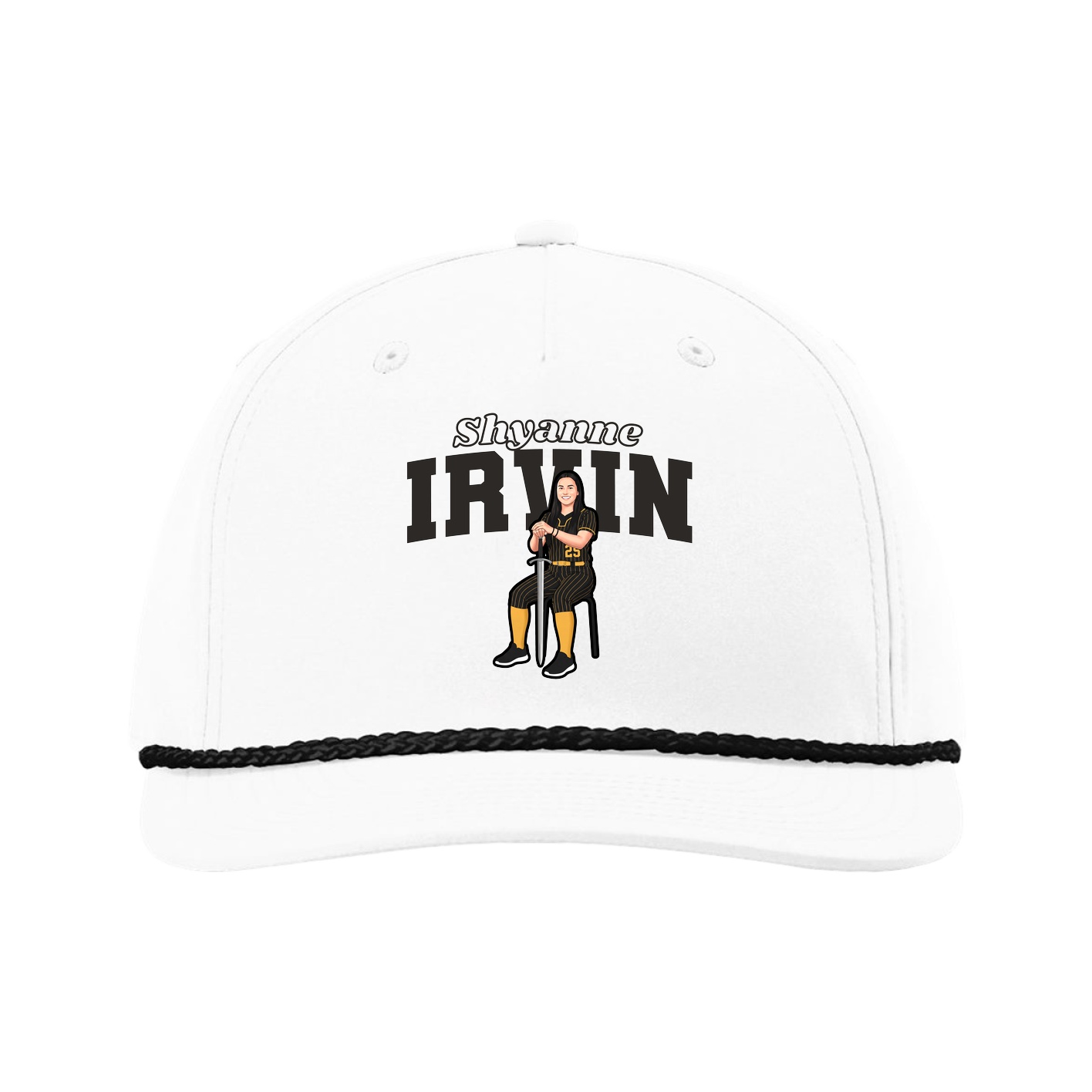 Five-Panel Classic Rope Cap — Name Arch in White