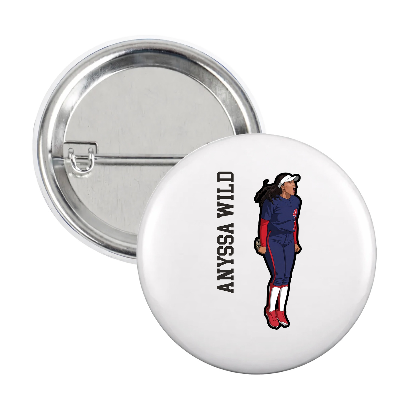 Game Day Button — Name Vertical in White