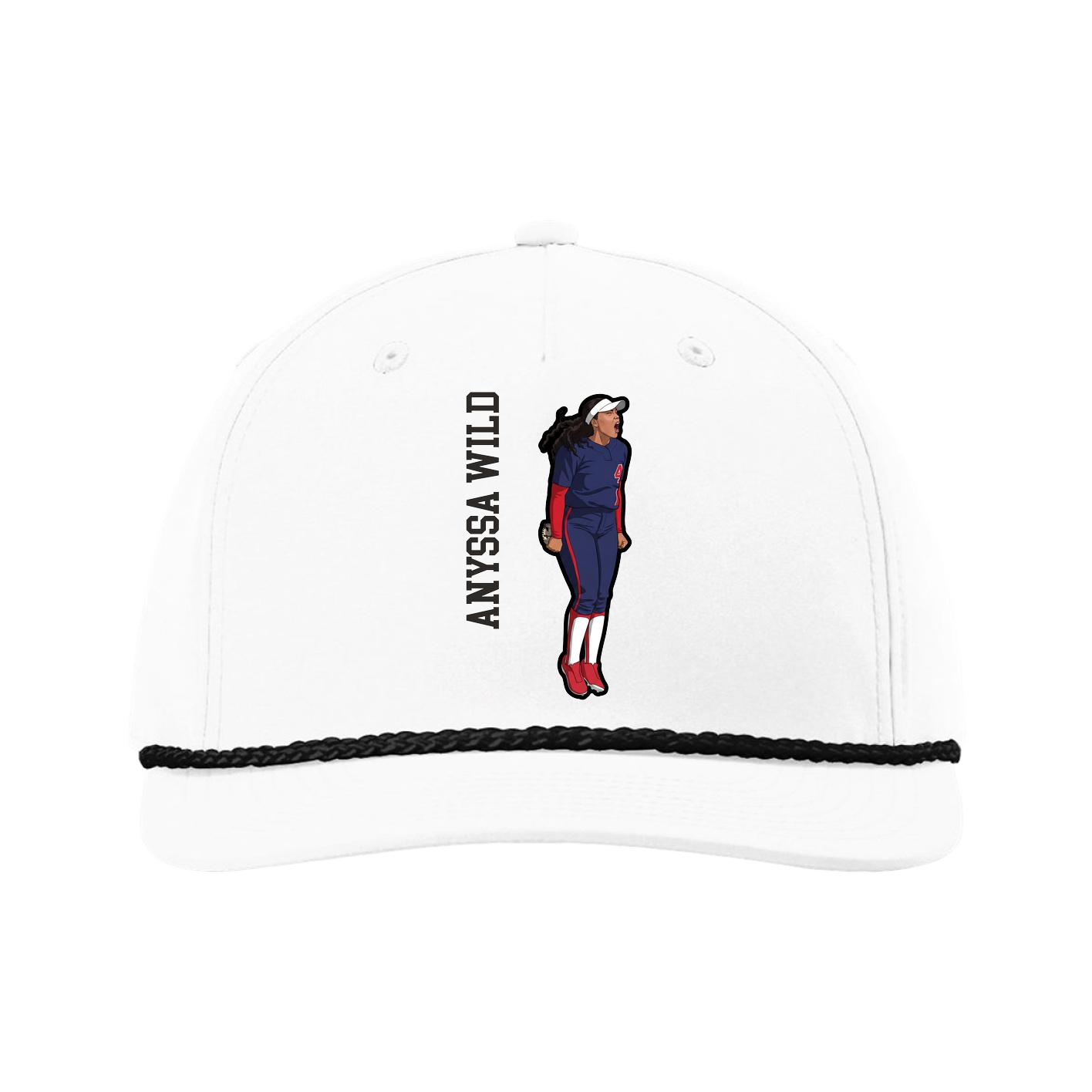 Five-Panel Classic Rope Cap — Name Vertical in White