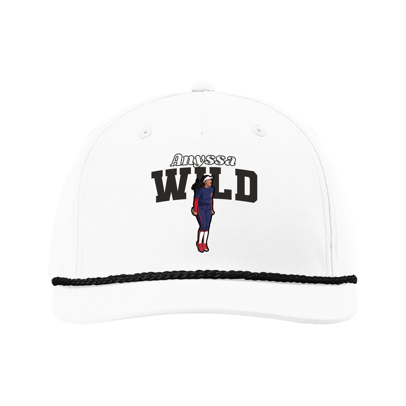 Five-Panel Classic Rope Cap — Name Arch in White