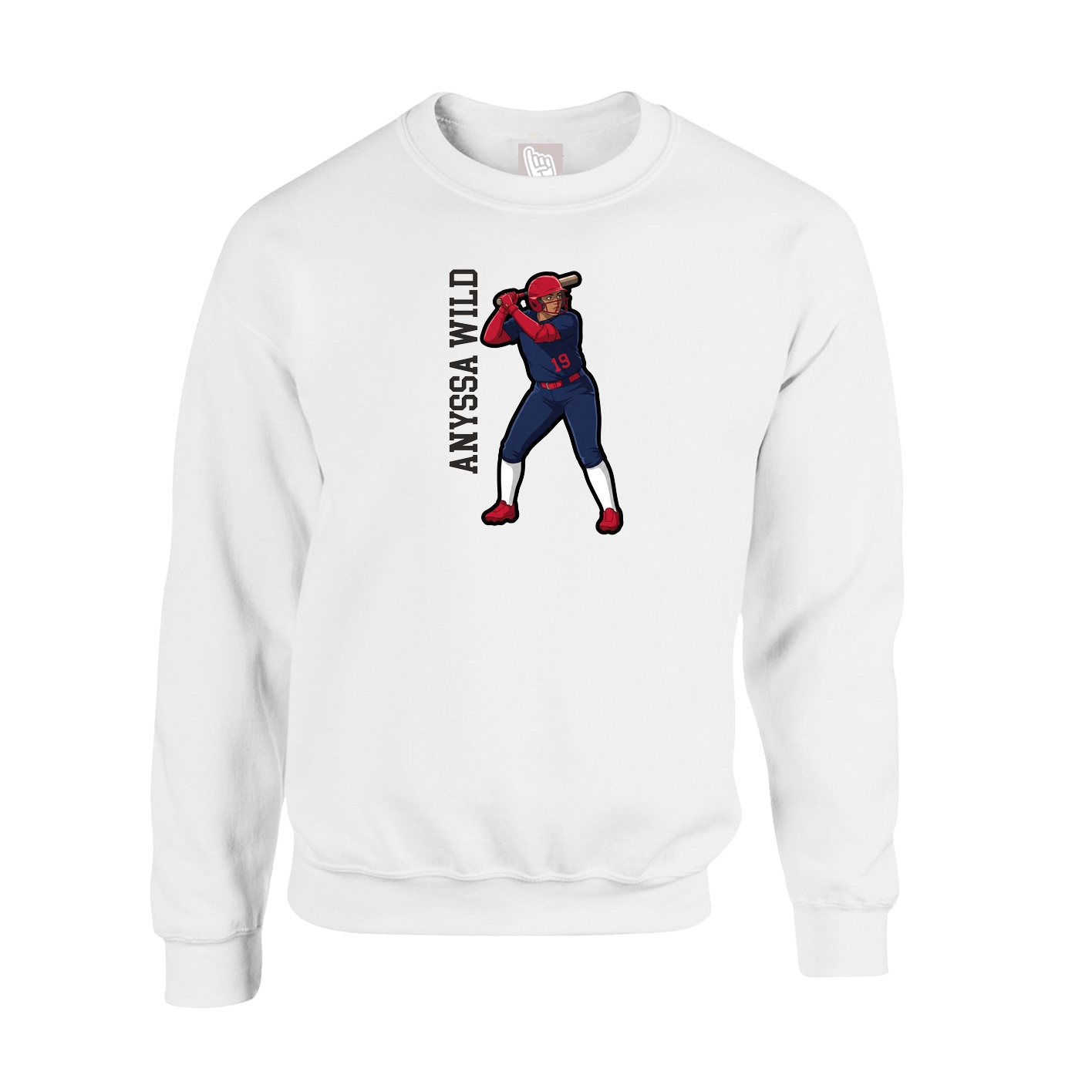 Fleece Crew — Name Vertical in White