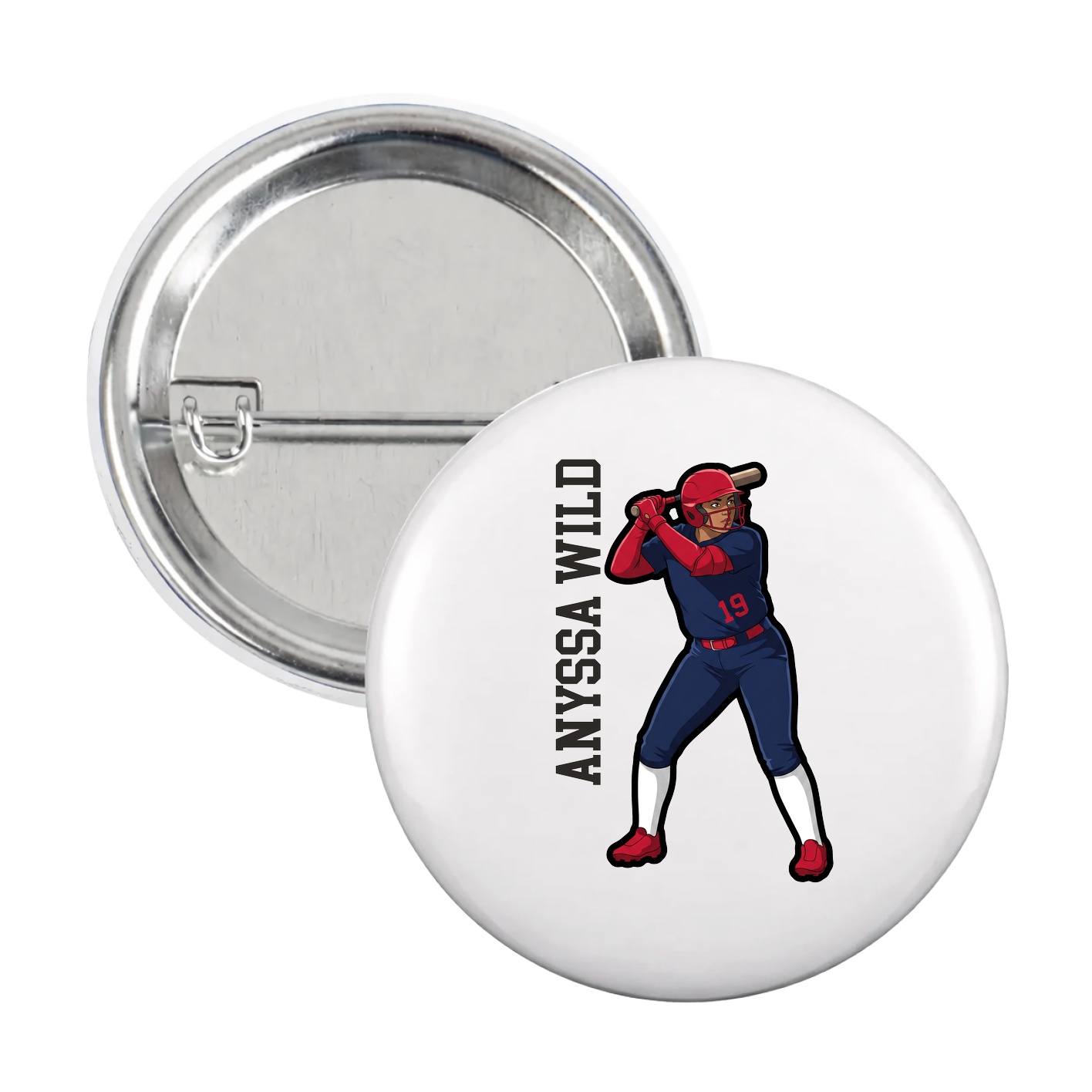 Game Day Button — Name Vertical in White