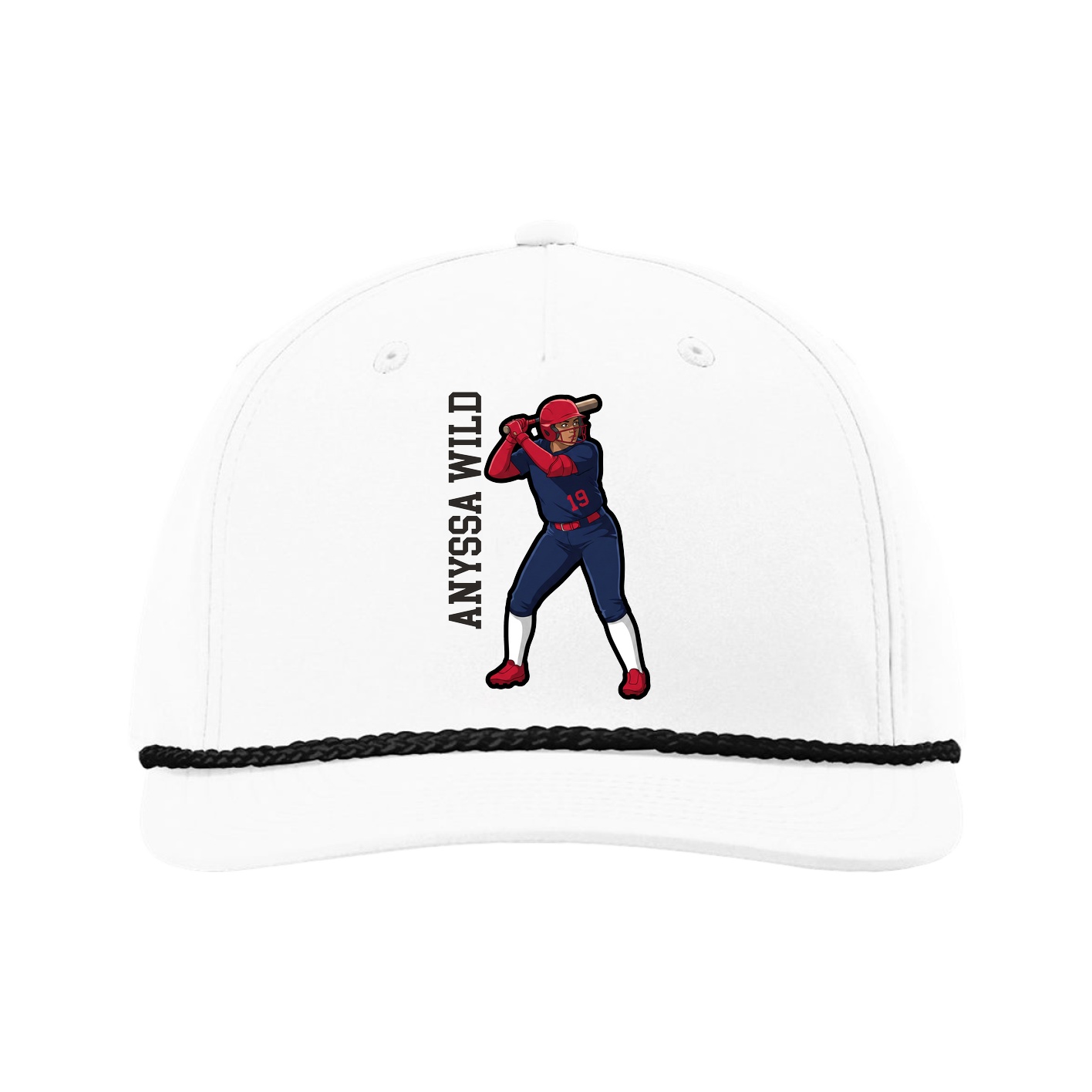 Five-Panel Classic Rope Cap — Name Vertical in White