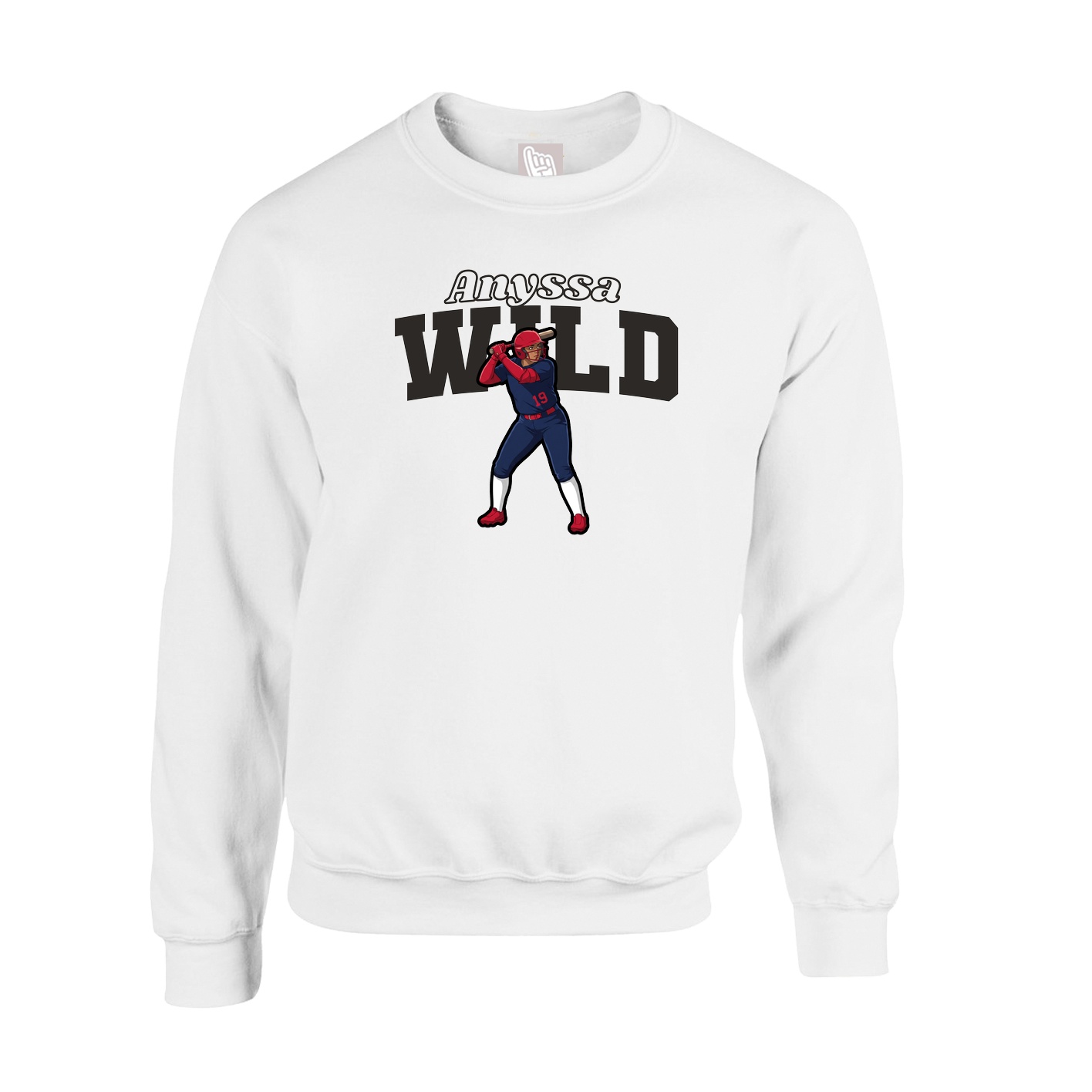 Fleece Crew — Name Arch in White