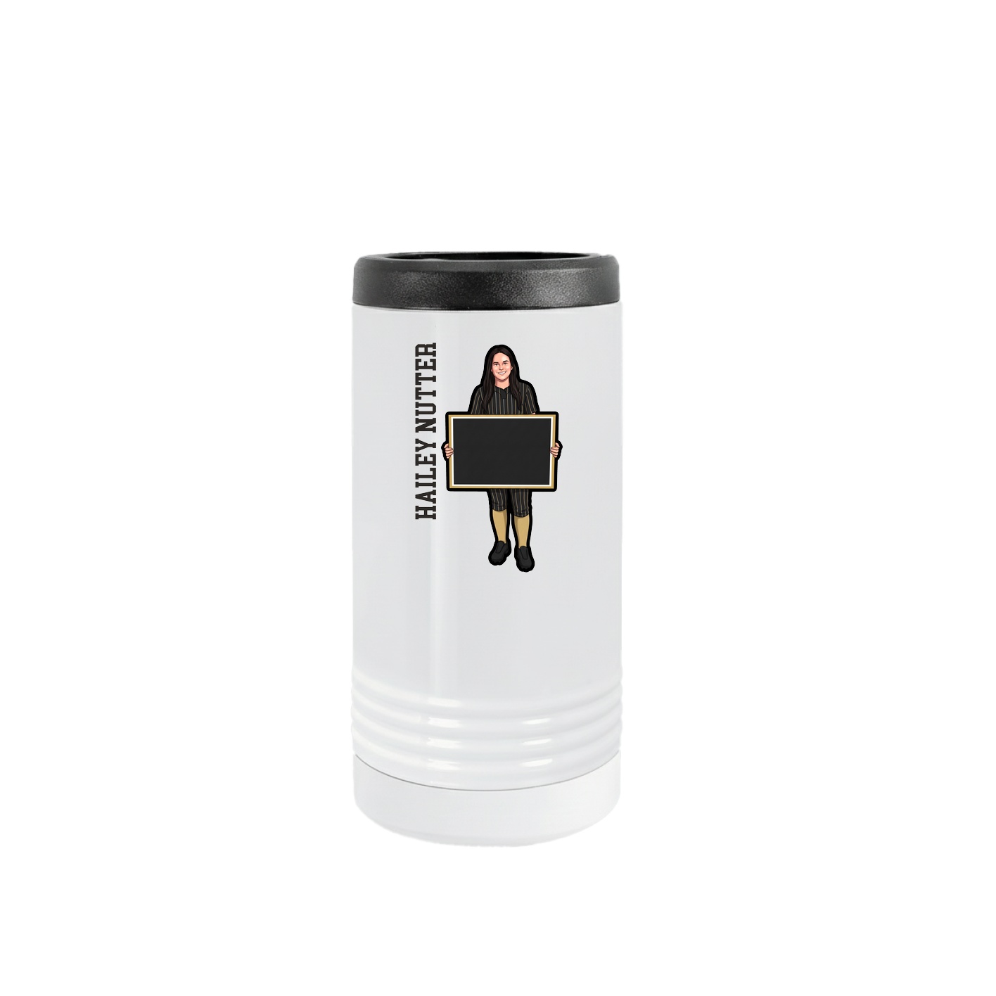Slim Beverage Holder — Name Vertical in White