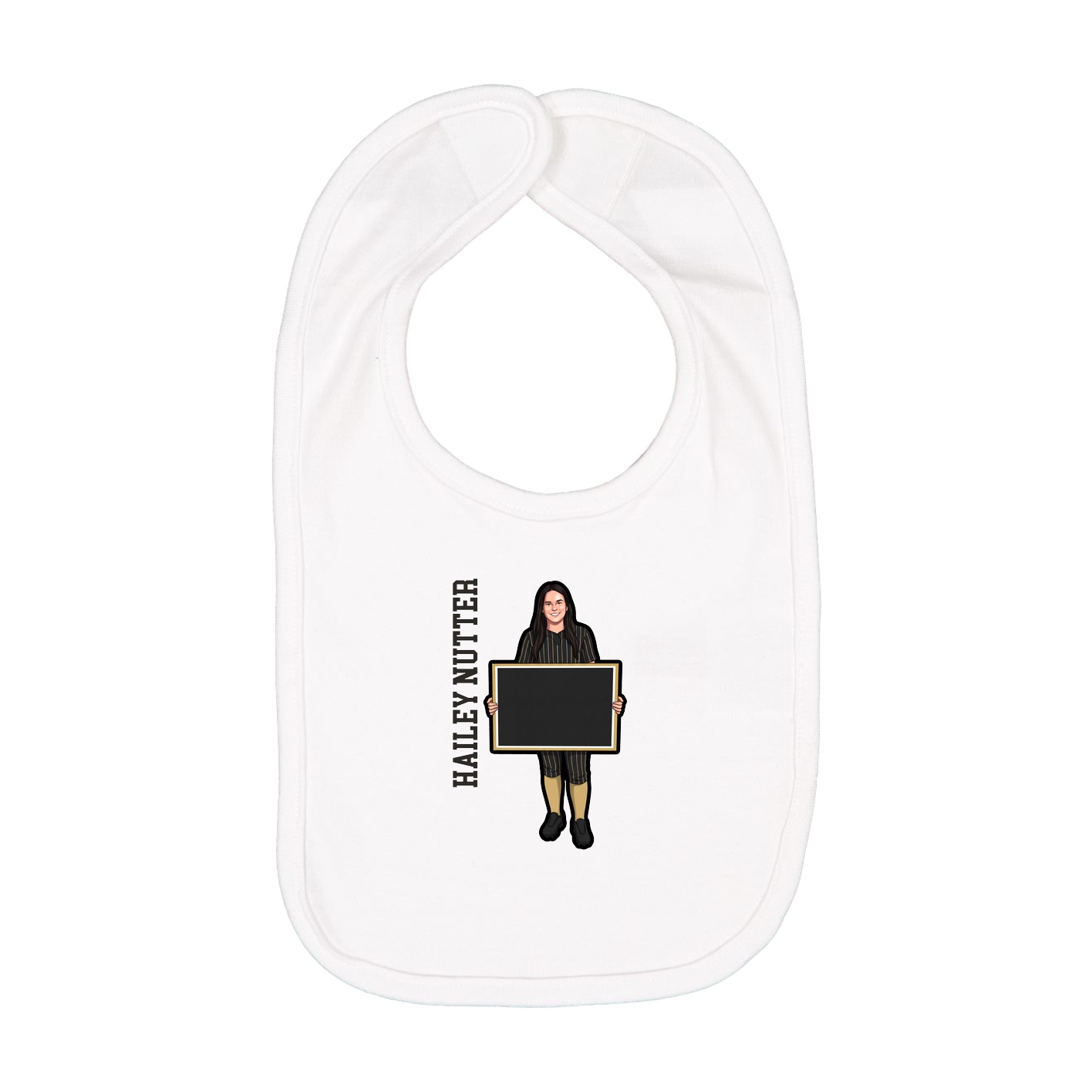 Infant Bib — Name Vertical in White