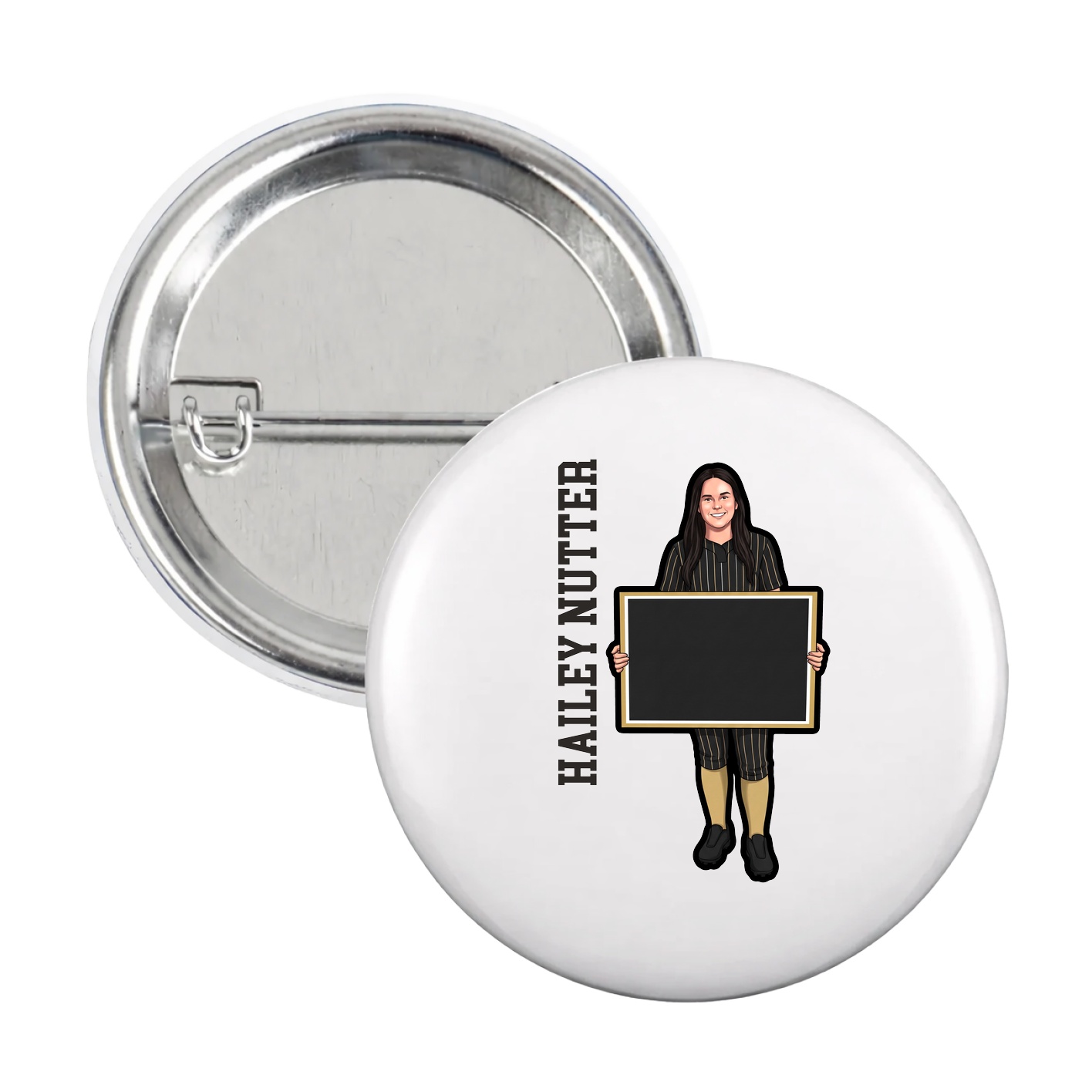Game Day Button — Name Vertical in White