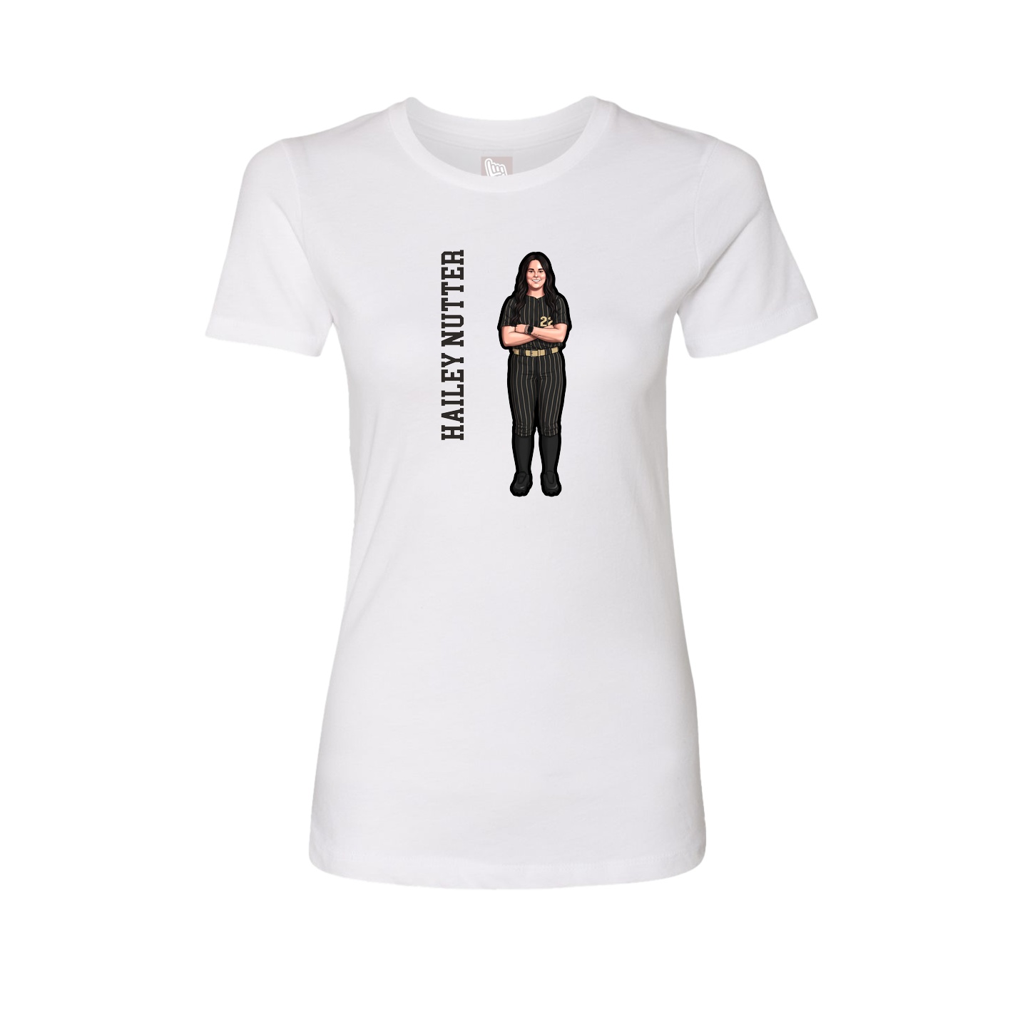Fitted Women's Tee — Name Vertical in White