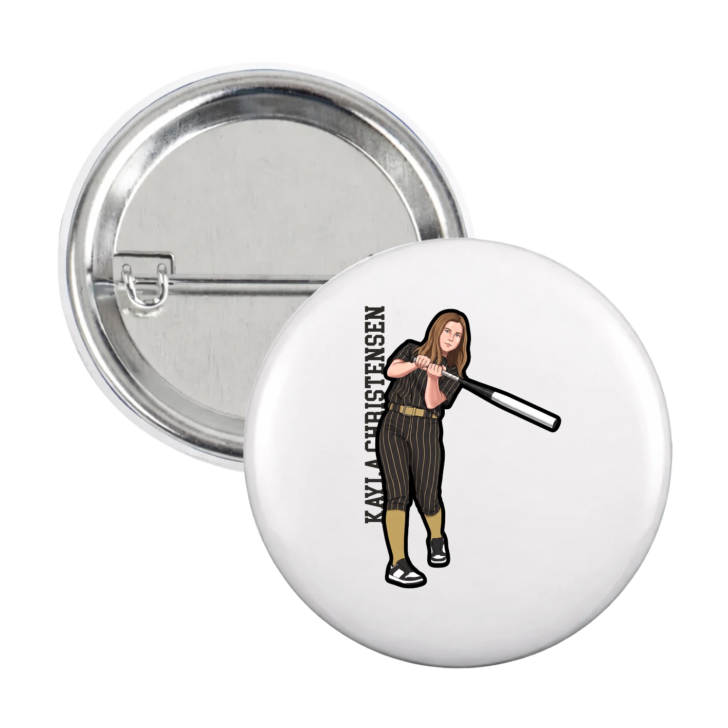 Game Day Button — Name Vertical in White