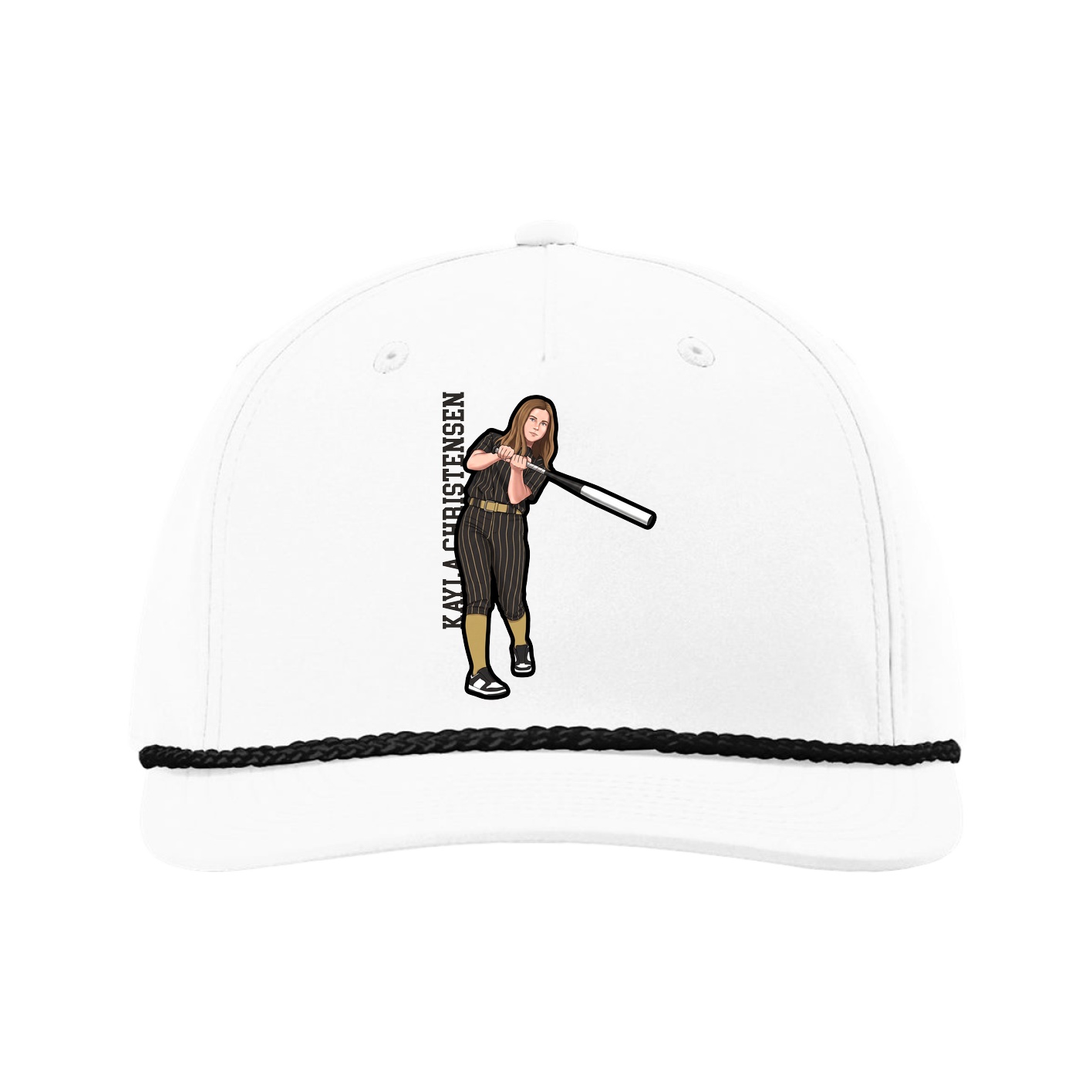 Five-Panel Classic Rope Cap — Name Vertical in White