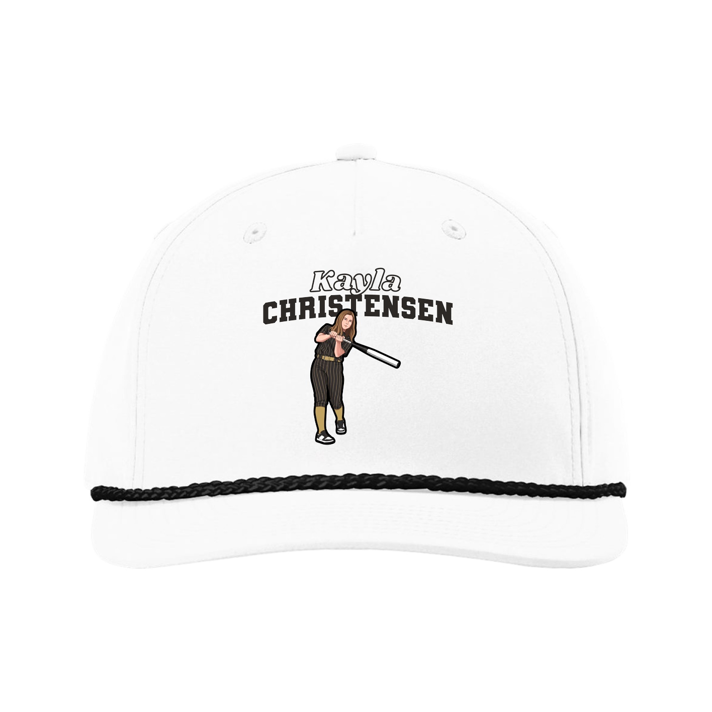 Five-Panel Classic Rope Cap — Name Arch in White