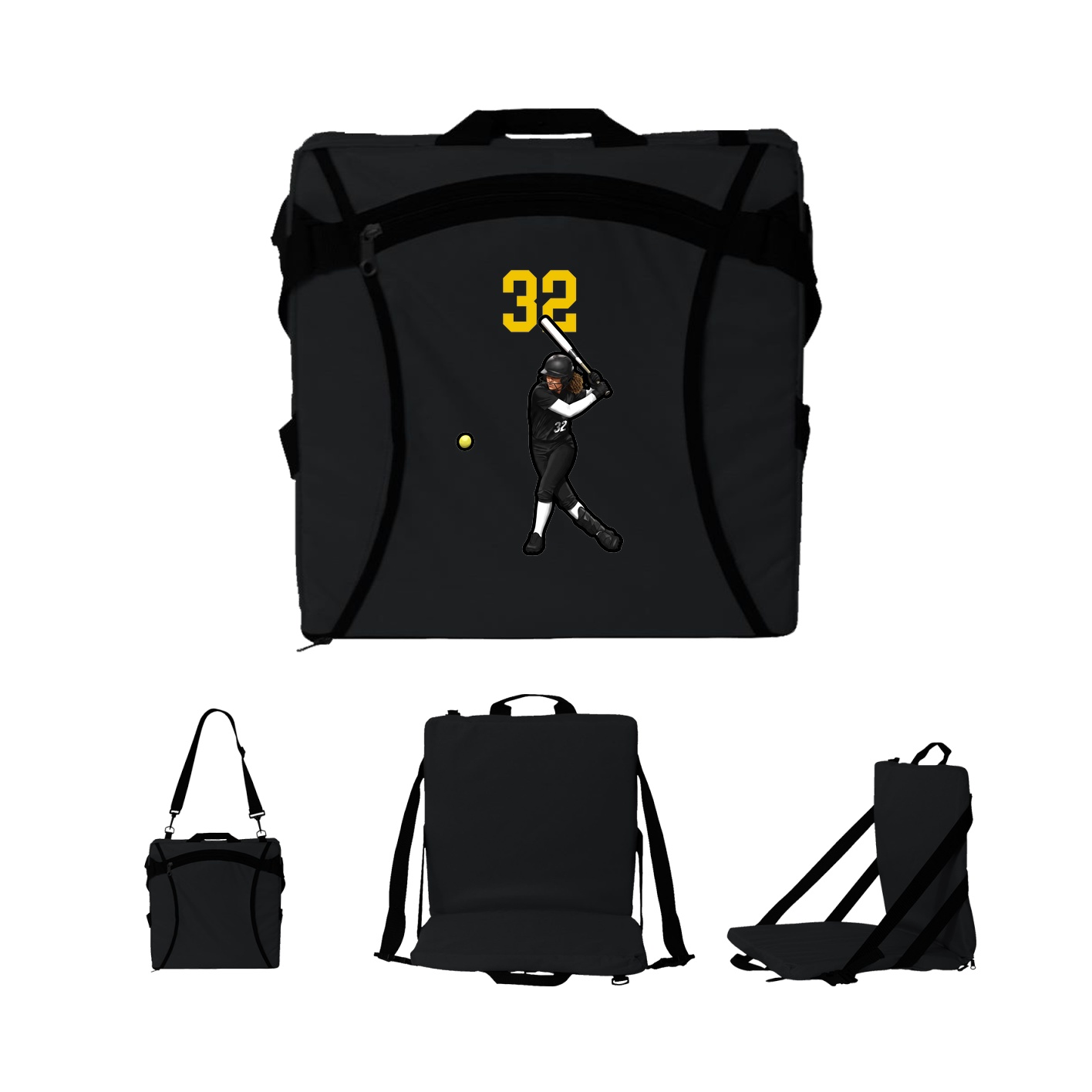 Folding Stadium Seat — Number Top in Black