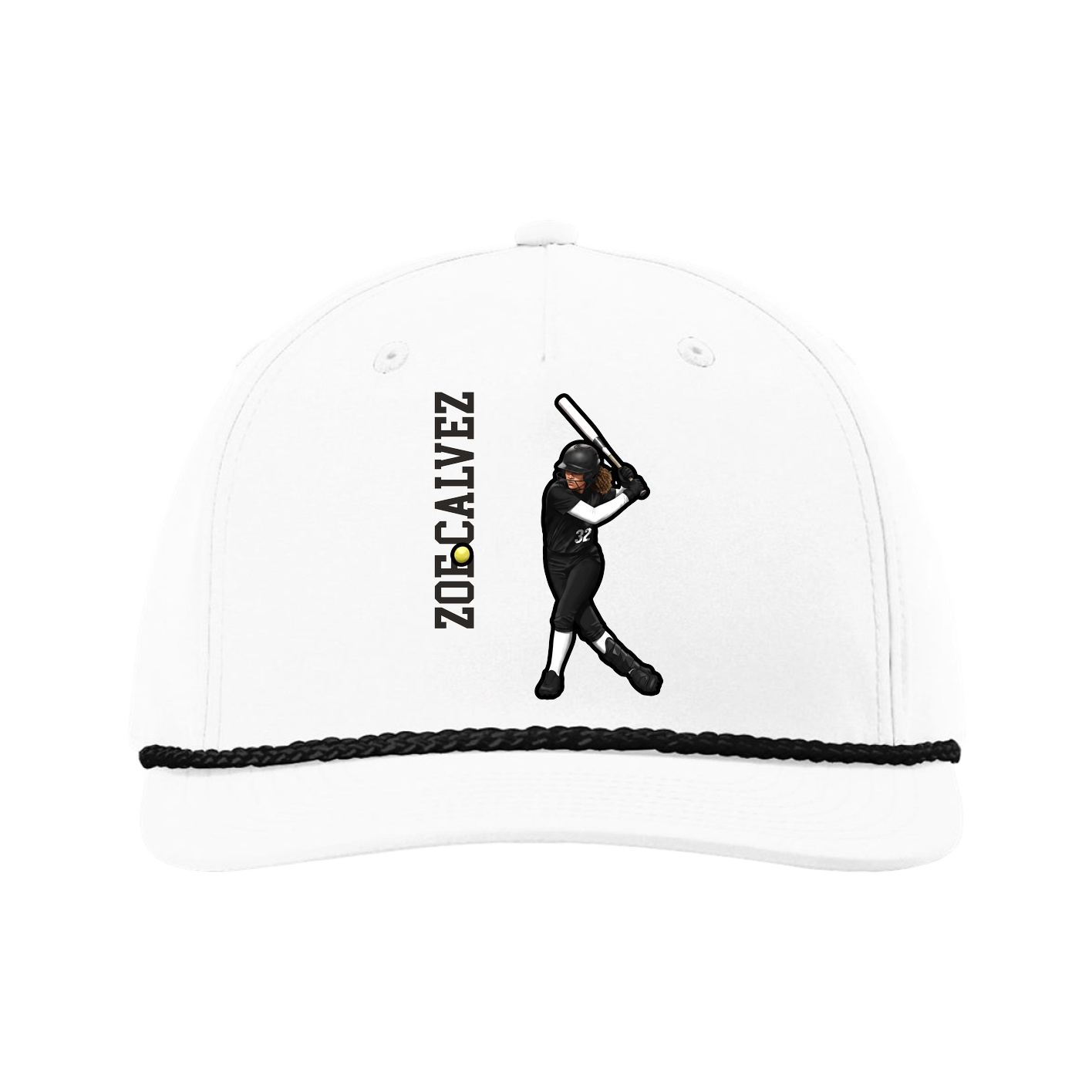 Five-Panel Classic Rope Cap — Name Vertical in White