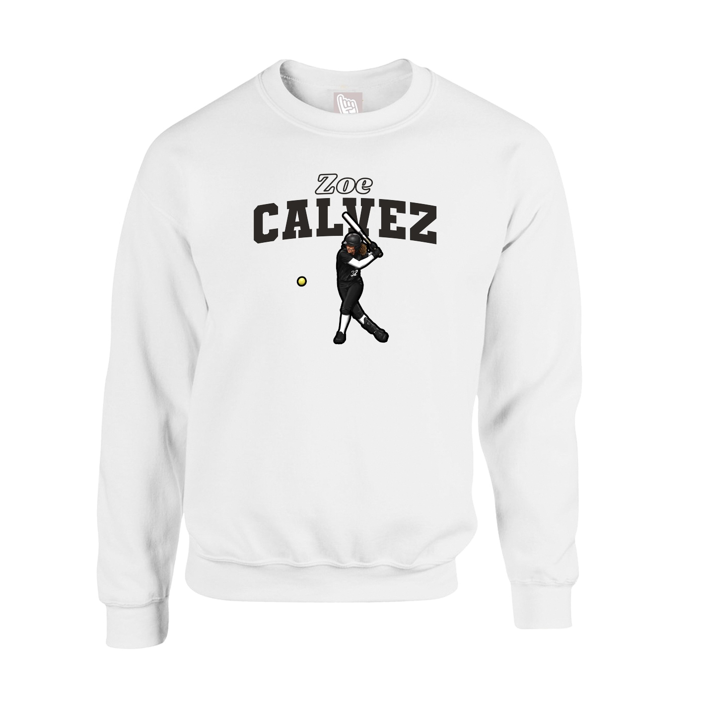 Fleece Crew — Name Arch in White