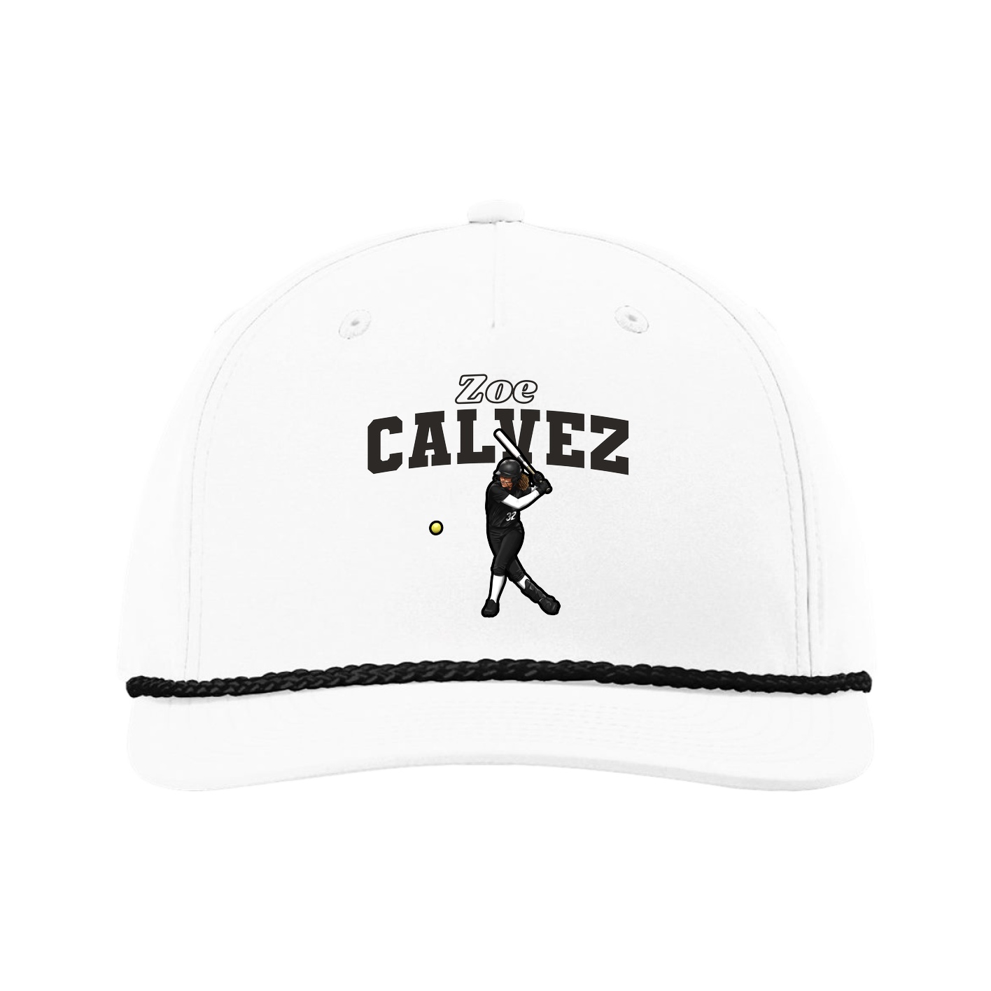 Five-Panel Classic Rope Cap — Name Arch in White